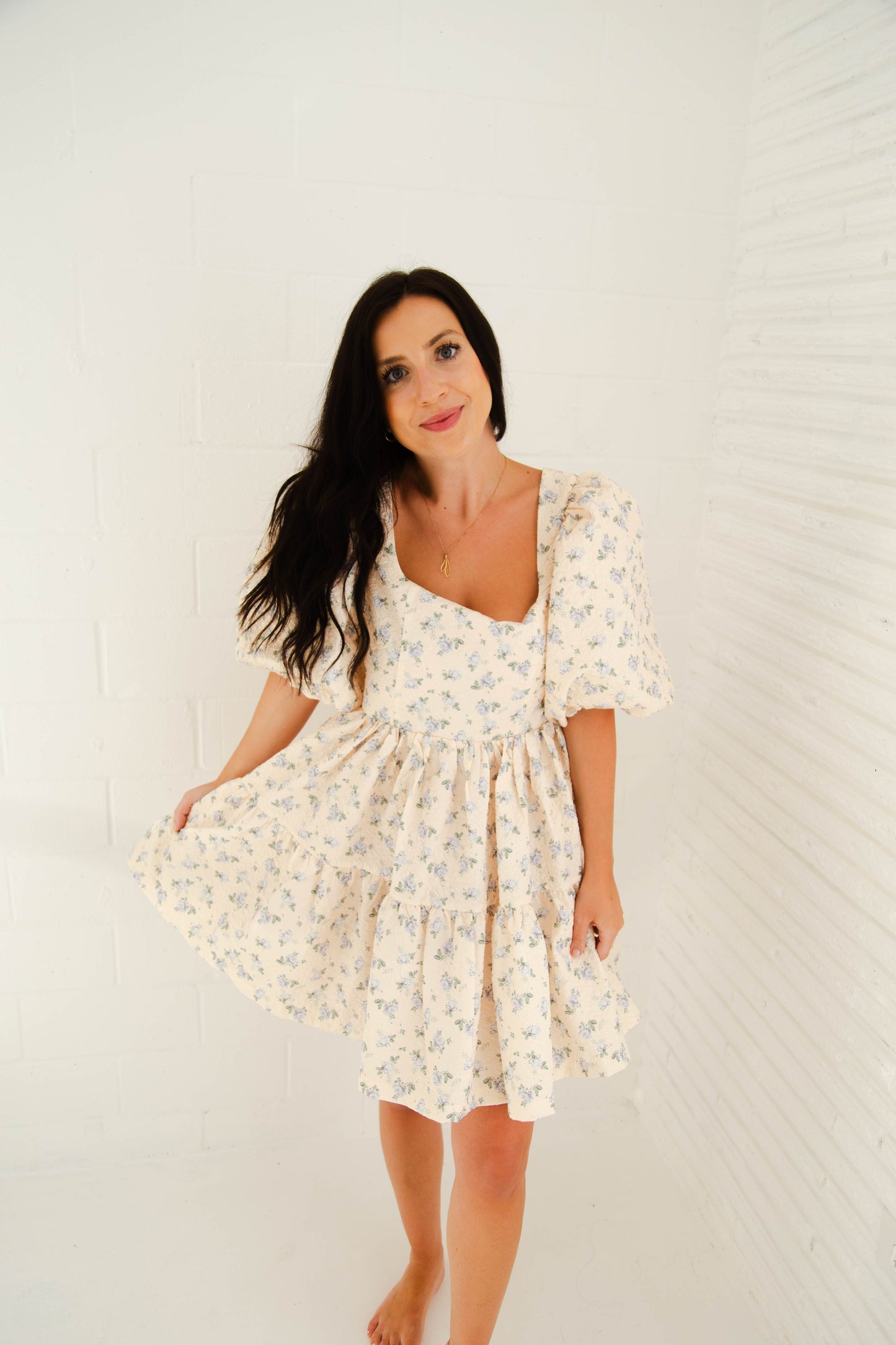 Buttercream Quilted Cream Floral Mini Dress