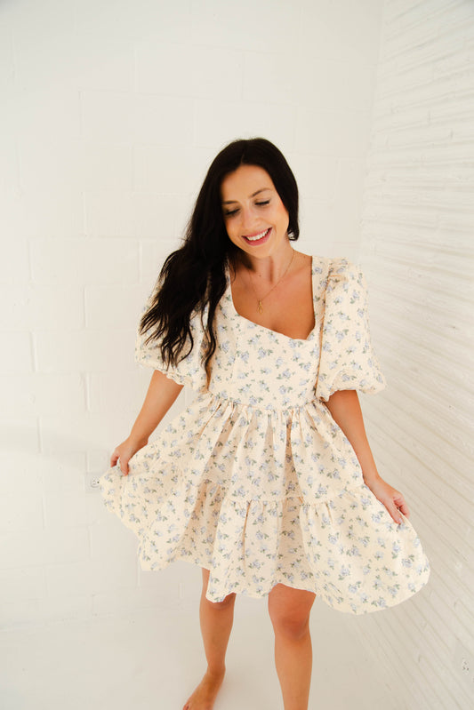 Buttercream Quilted Cream Floral Mini Dress