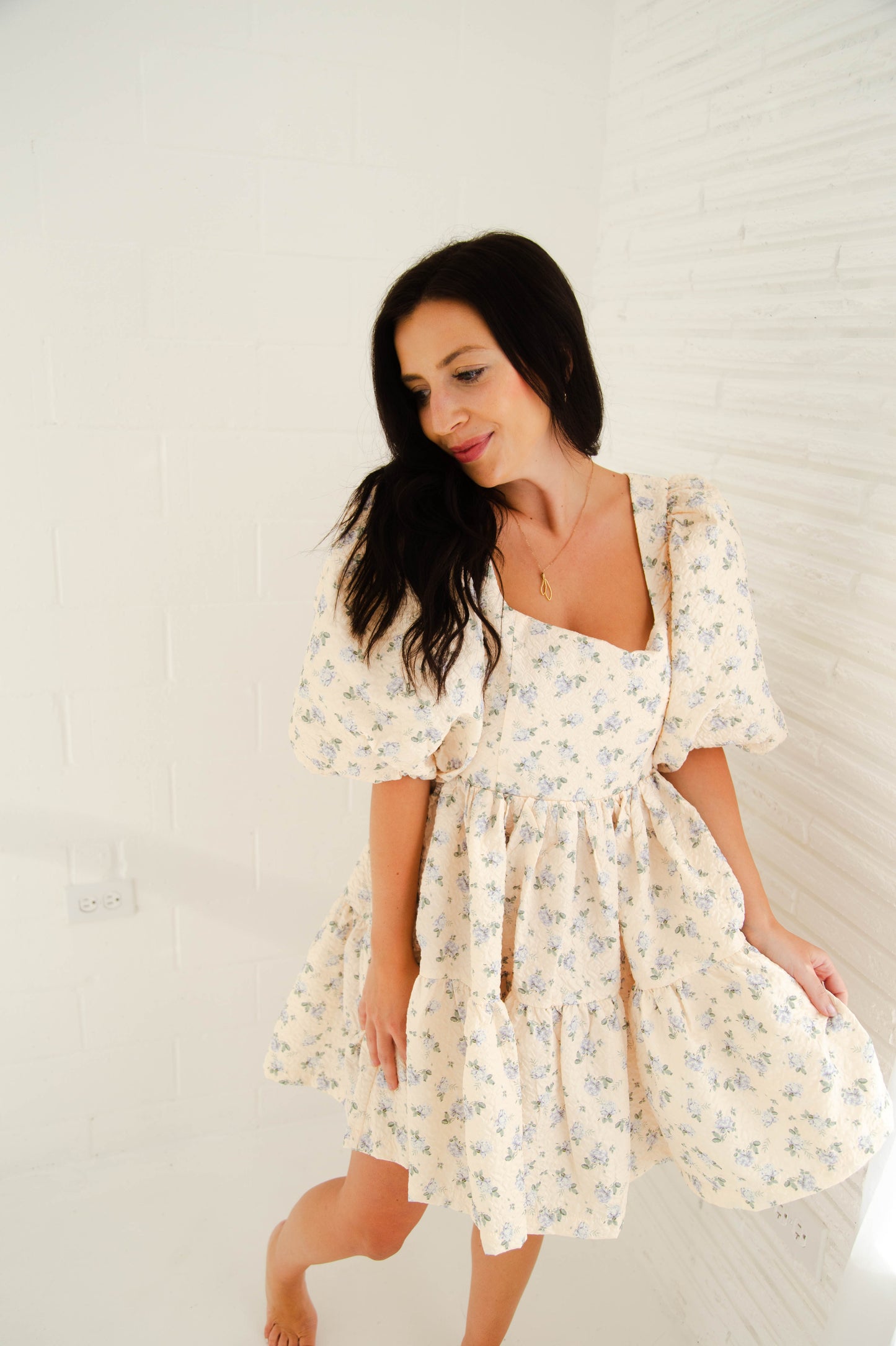 Buttercream Quilted Cream Floral Mini Dress