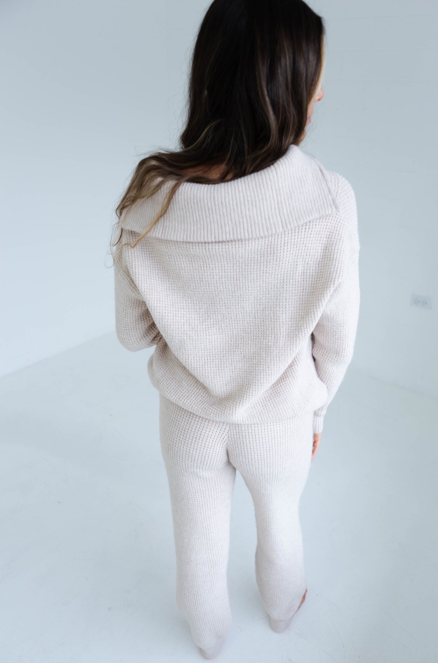 Oatmeal Waffle Sweater Jogger and Half Zip Sweater Set