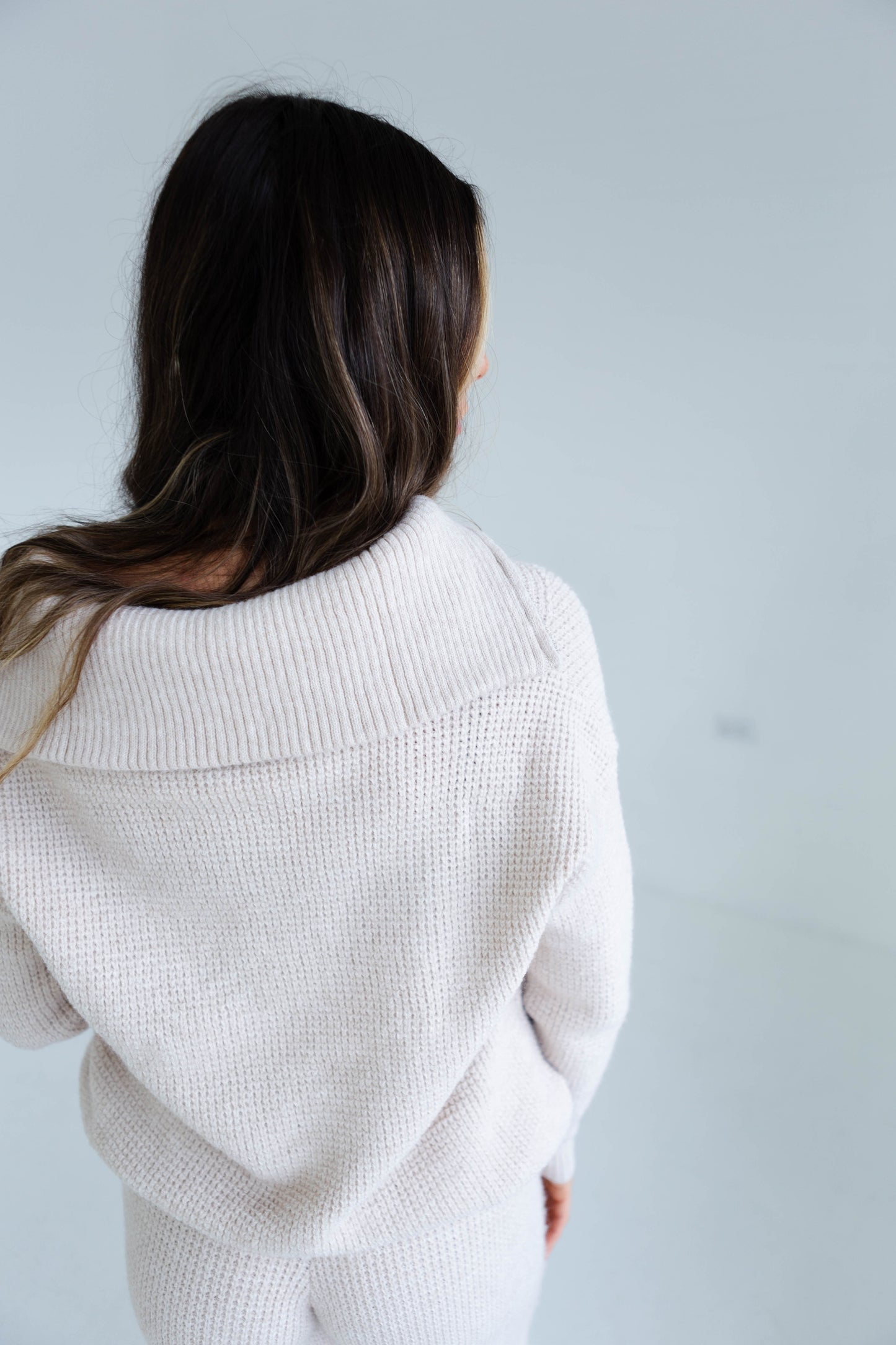 Oatmeal Waffle Sweater Jogger and Half Zip Sweater Set