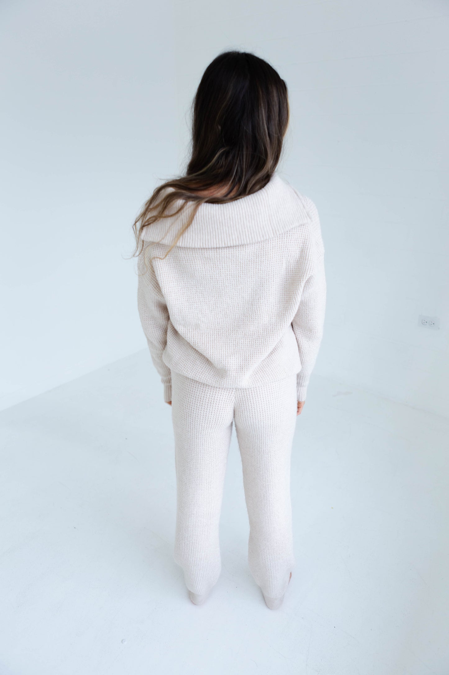 Oatmeal Waffle Sweater Jogger and Half Zip Sweater Set