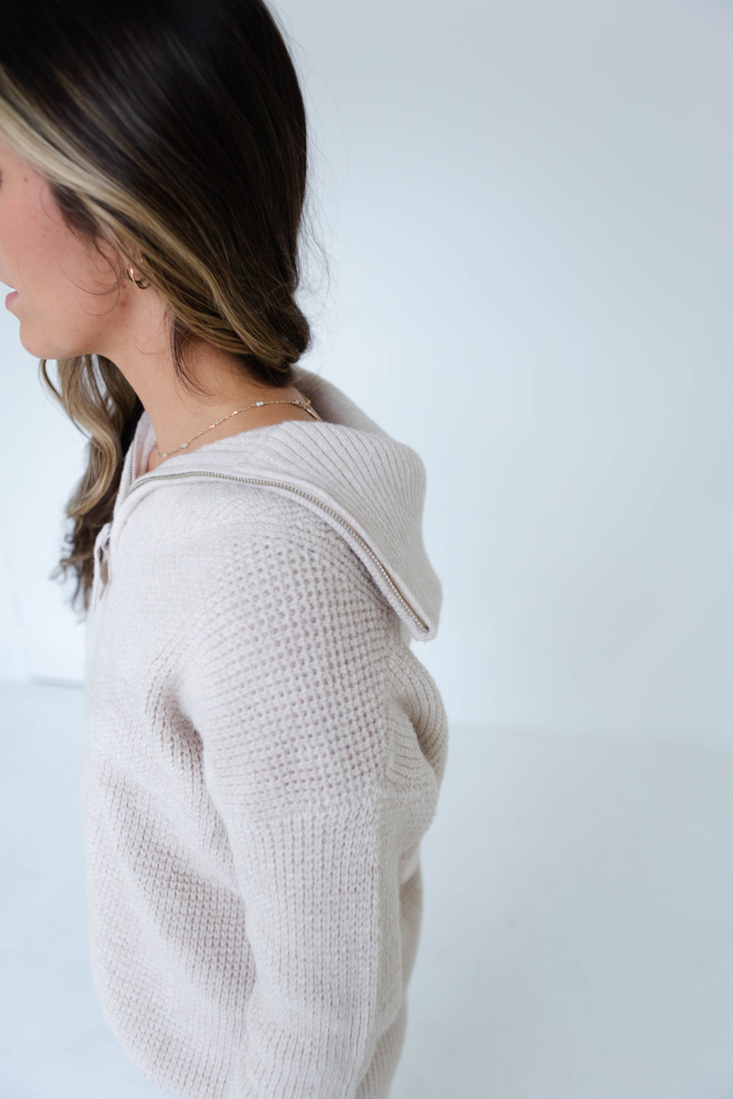 Oatmeal Waffle Sweater Jogger and Half Zip Sweater Set