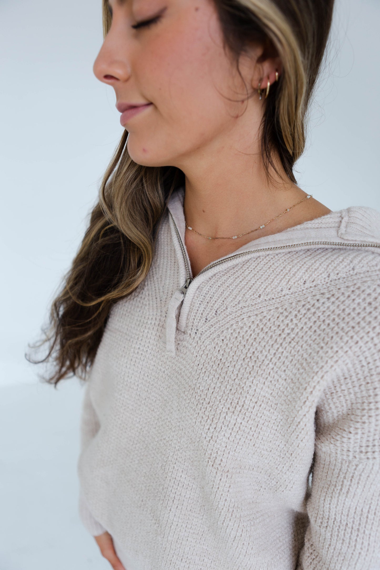 Oatmeal Waffle Sweater Jogger and Half Zip Sweater Set