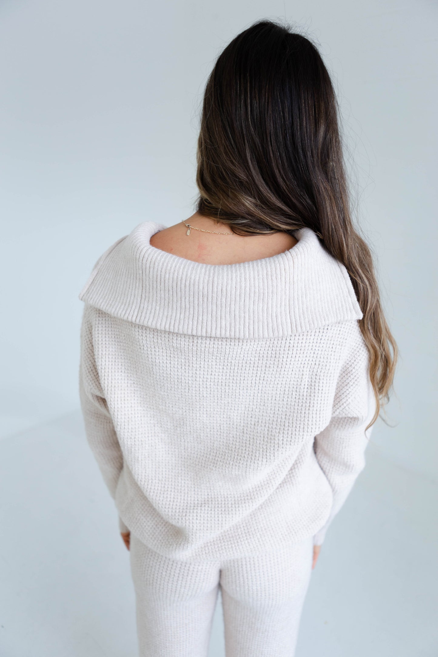 Oatmeal Waffle Sweater Jogger and Half Zip Sweater Set