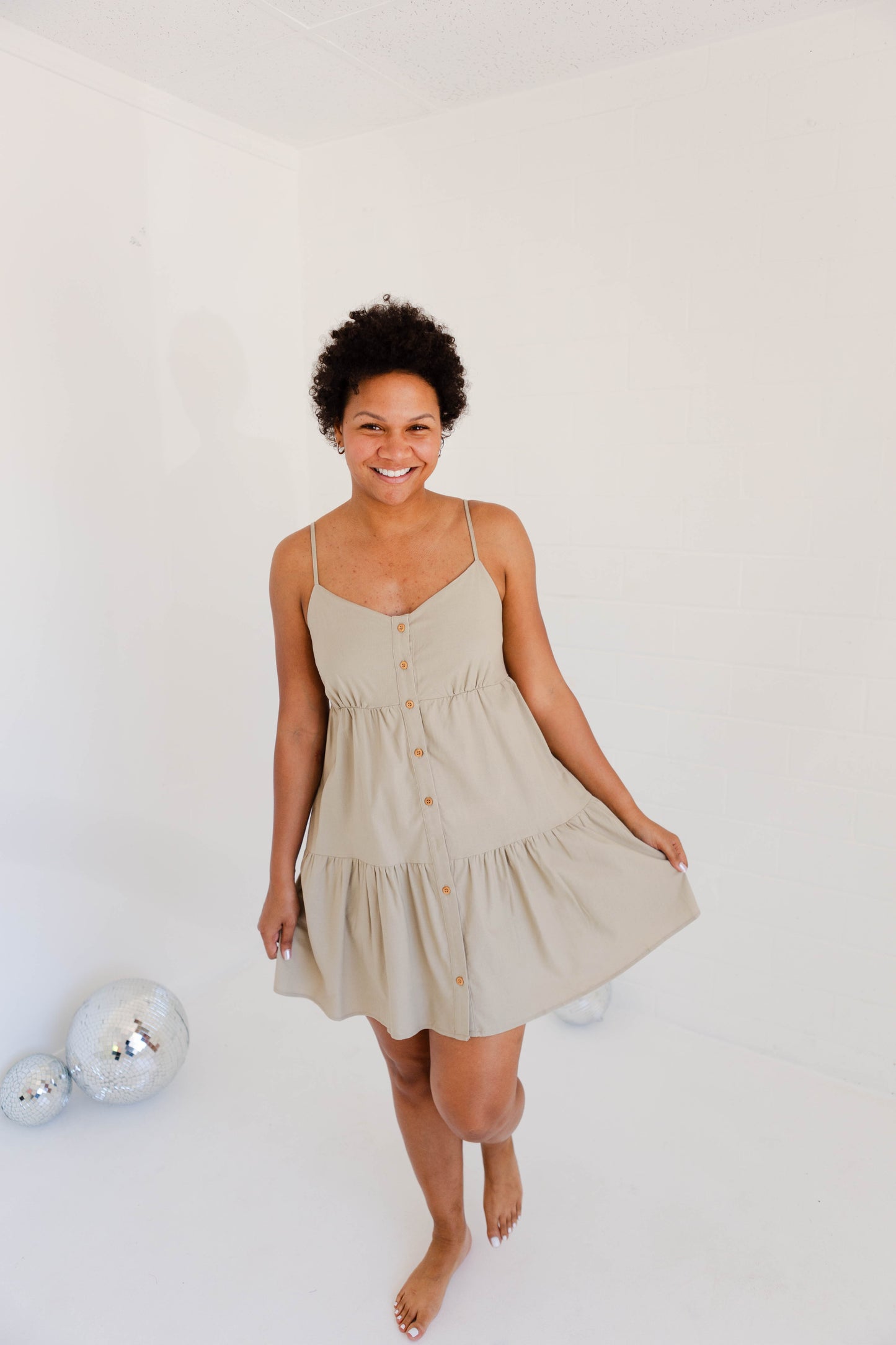 Olive Cami Button Up Tiered Dress