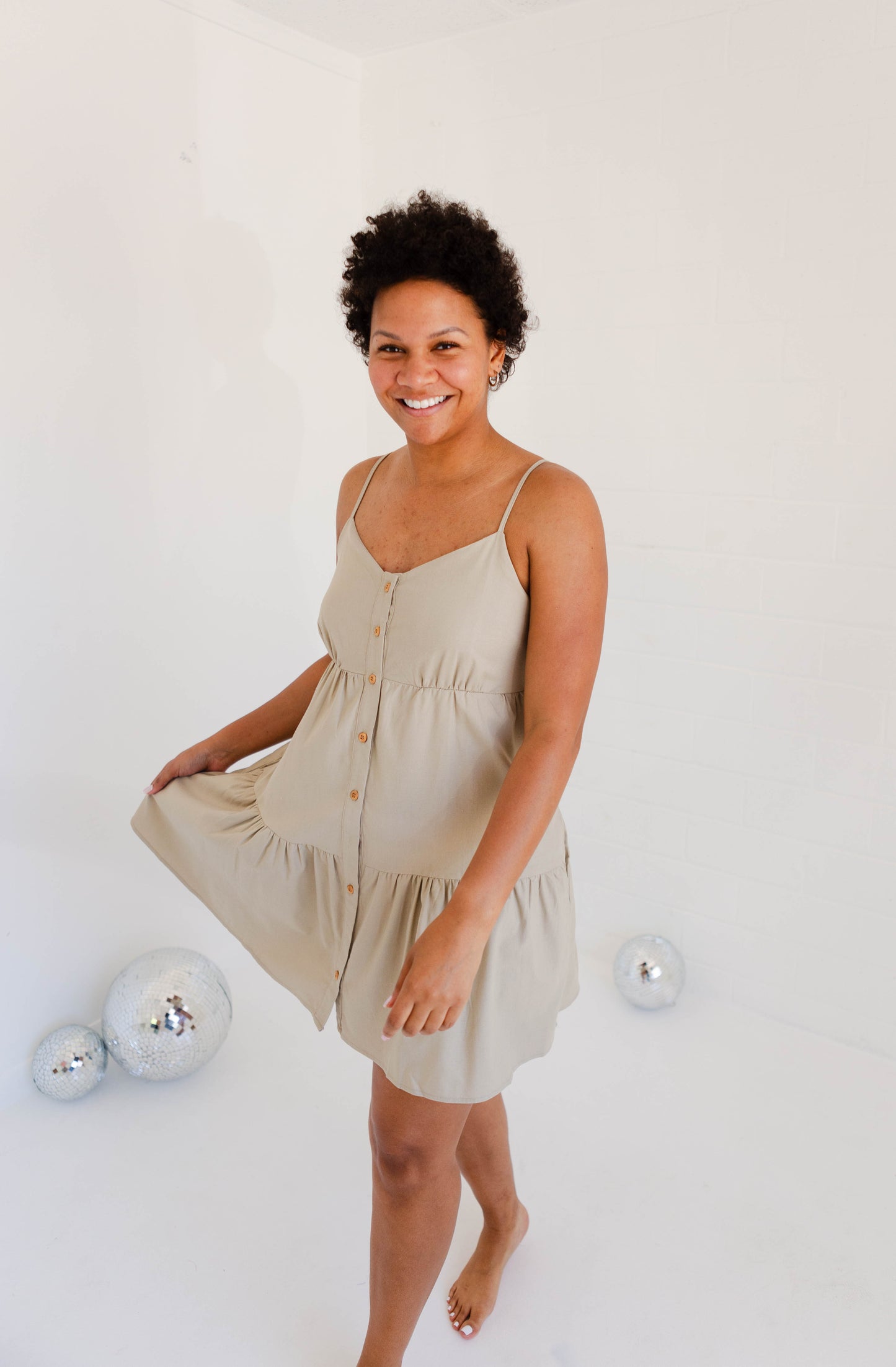 Olive Cami Button Up Tiered Dress
