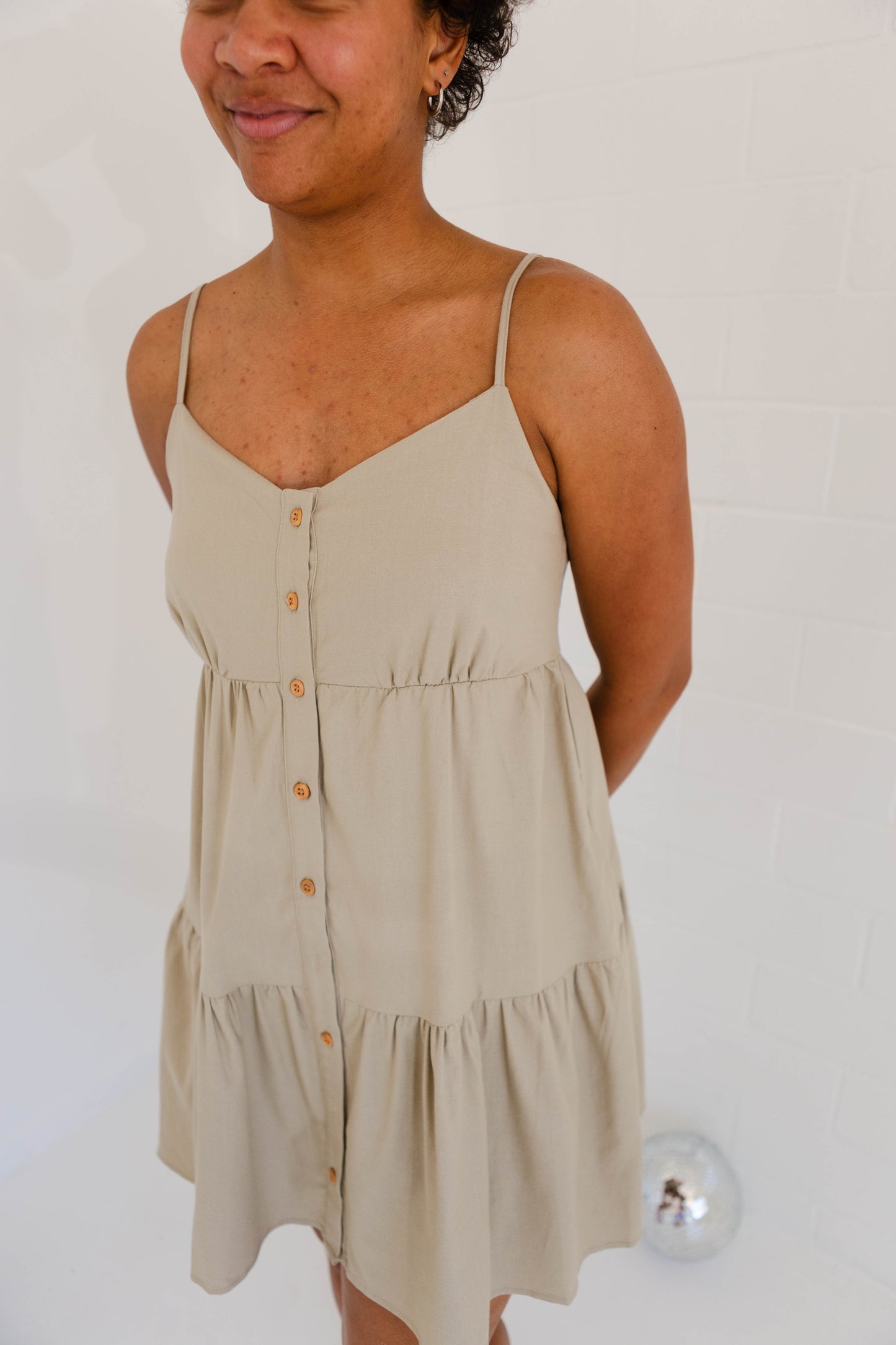 Olive Cami Button Up Tiered Dress