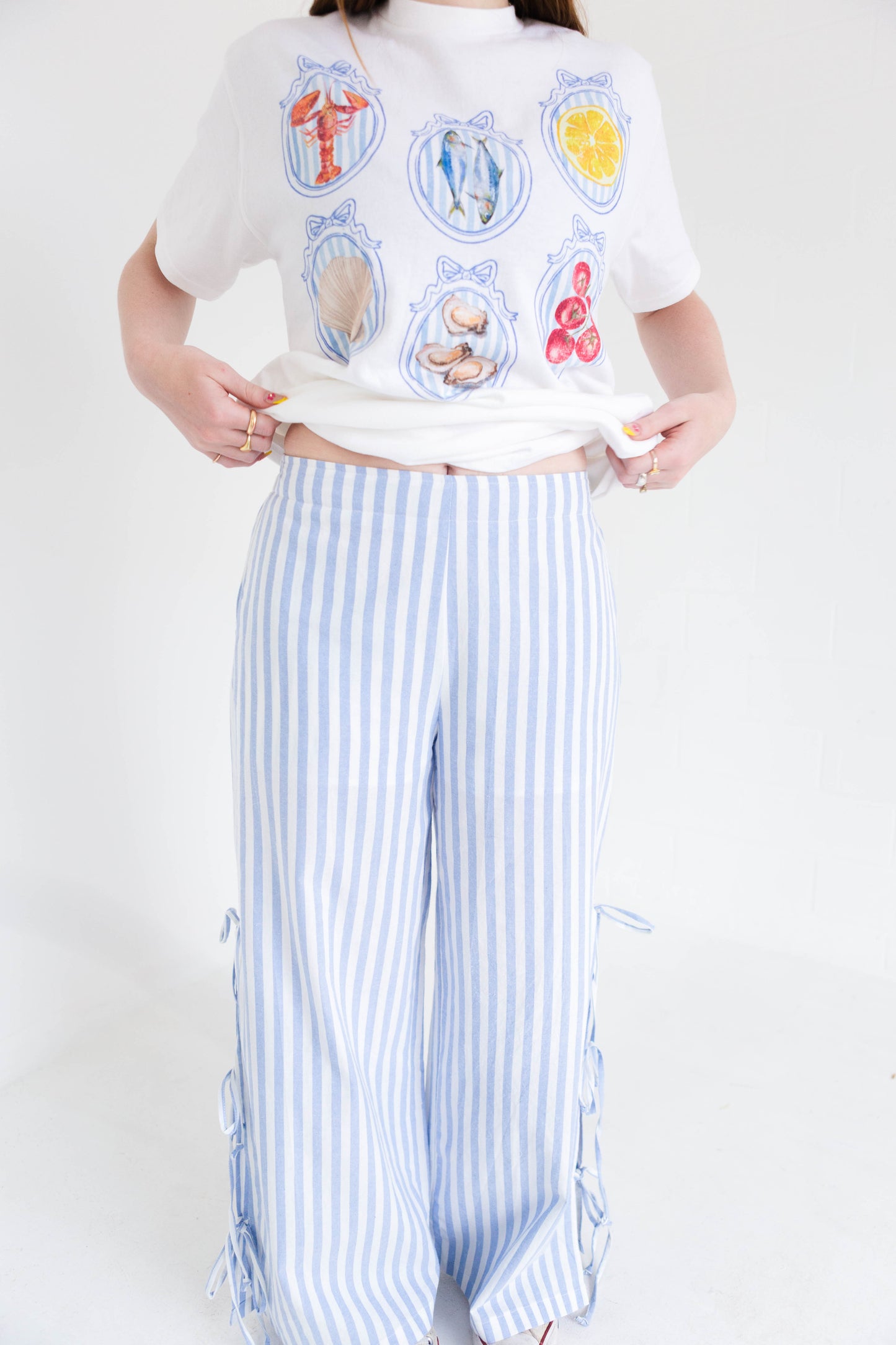 Blue Striped Bow Tie Pants