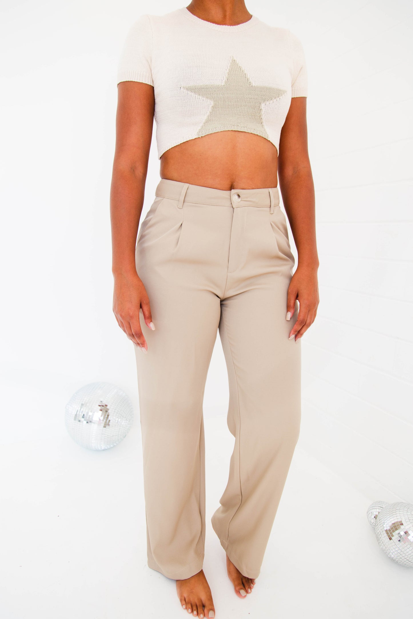 Taupe Wide Leg Trousers