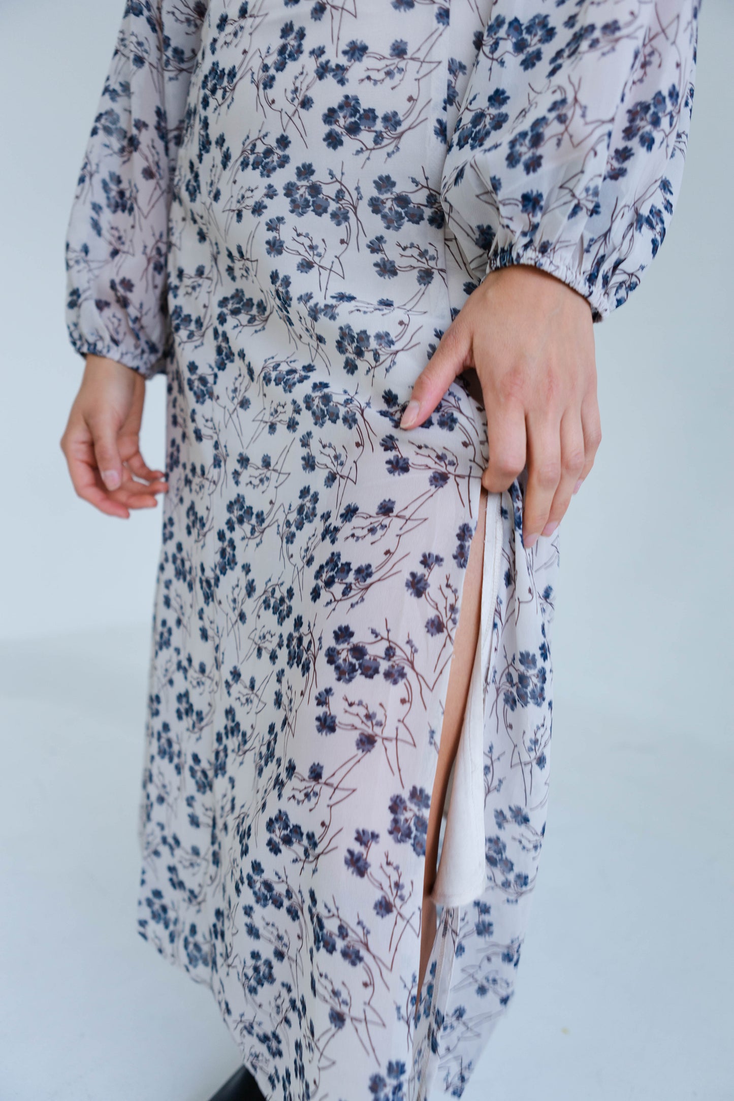 Wheat Floral Long Sleeve Midi Dress