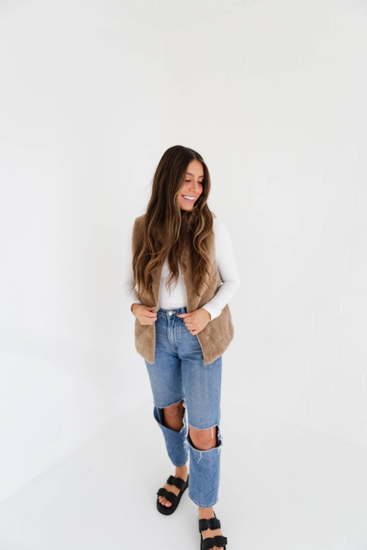 Taupe Fur Vest-ONE SIZE
