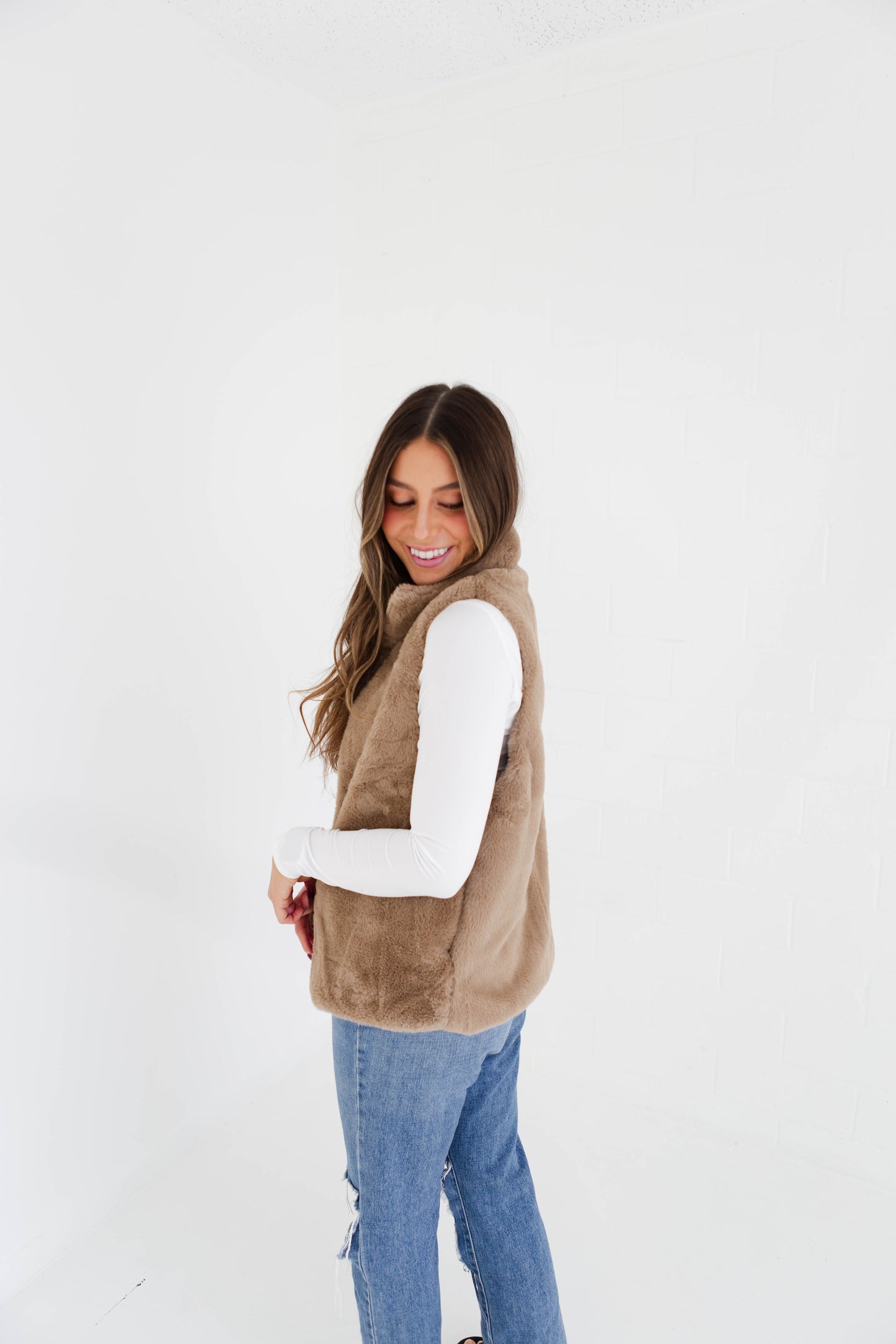 Taupe Fur Vest-ONE SIZE