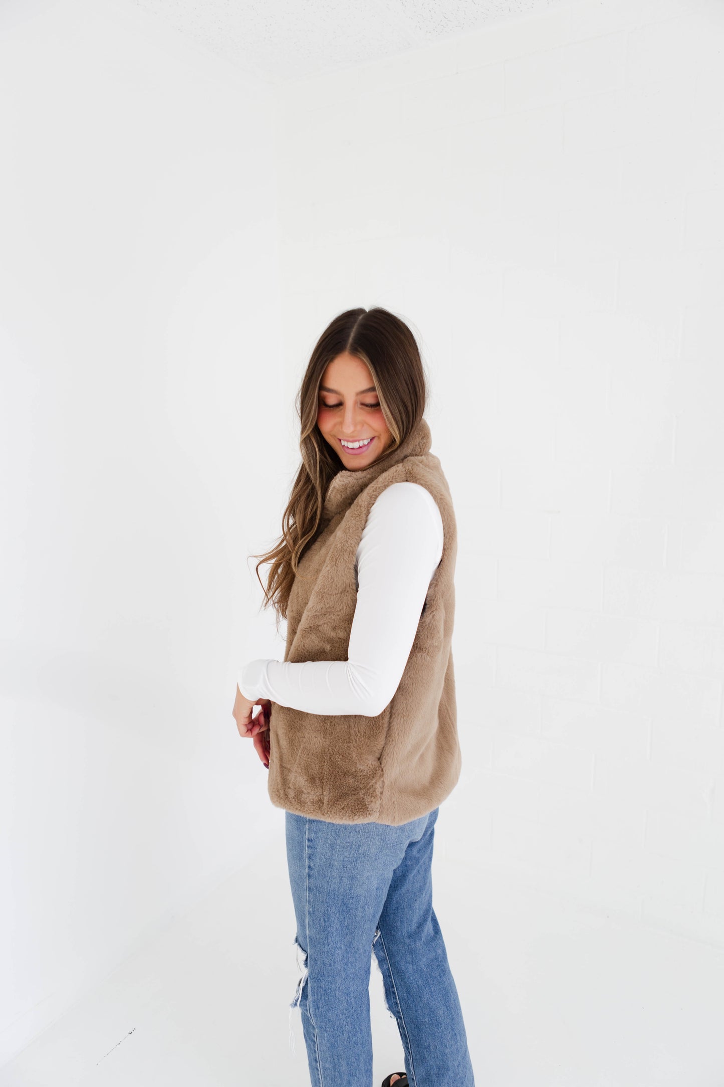 Taupe Fur Vest-ONE SIZE