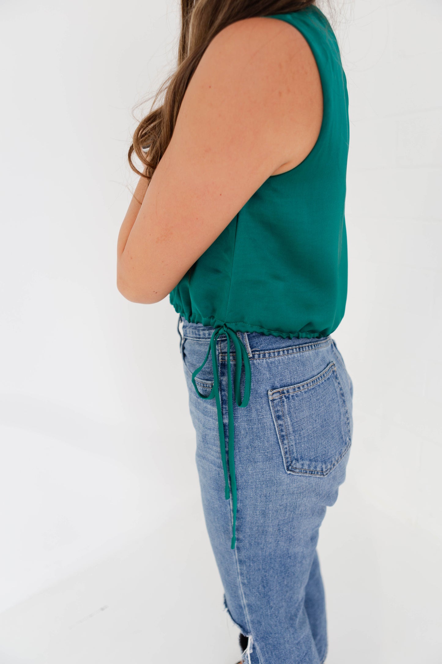 Thora’s Tie Top Emerald Satin Top