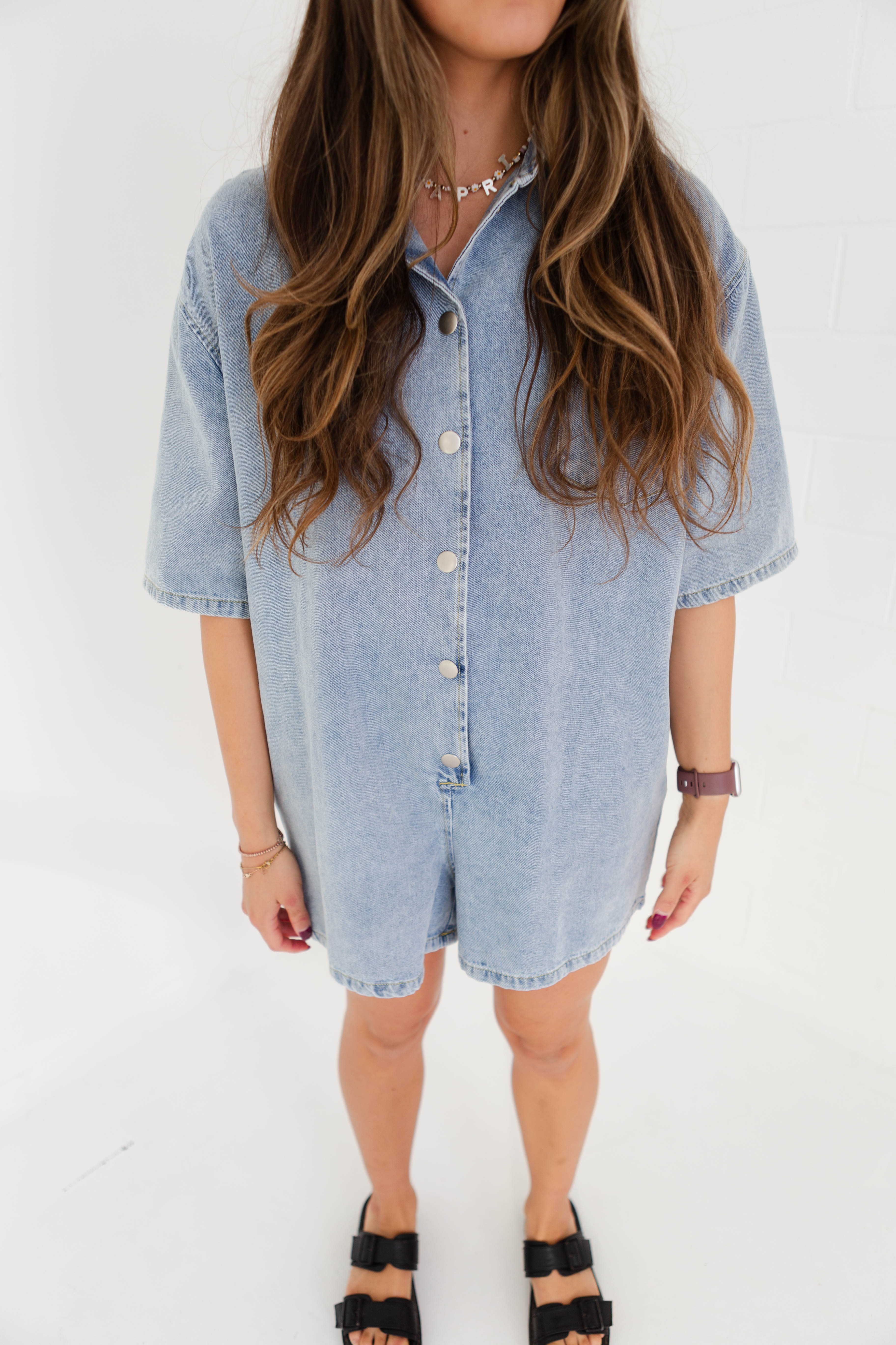 Denim Collar Shirt Romper Wildflower Threads