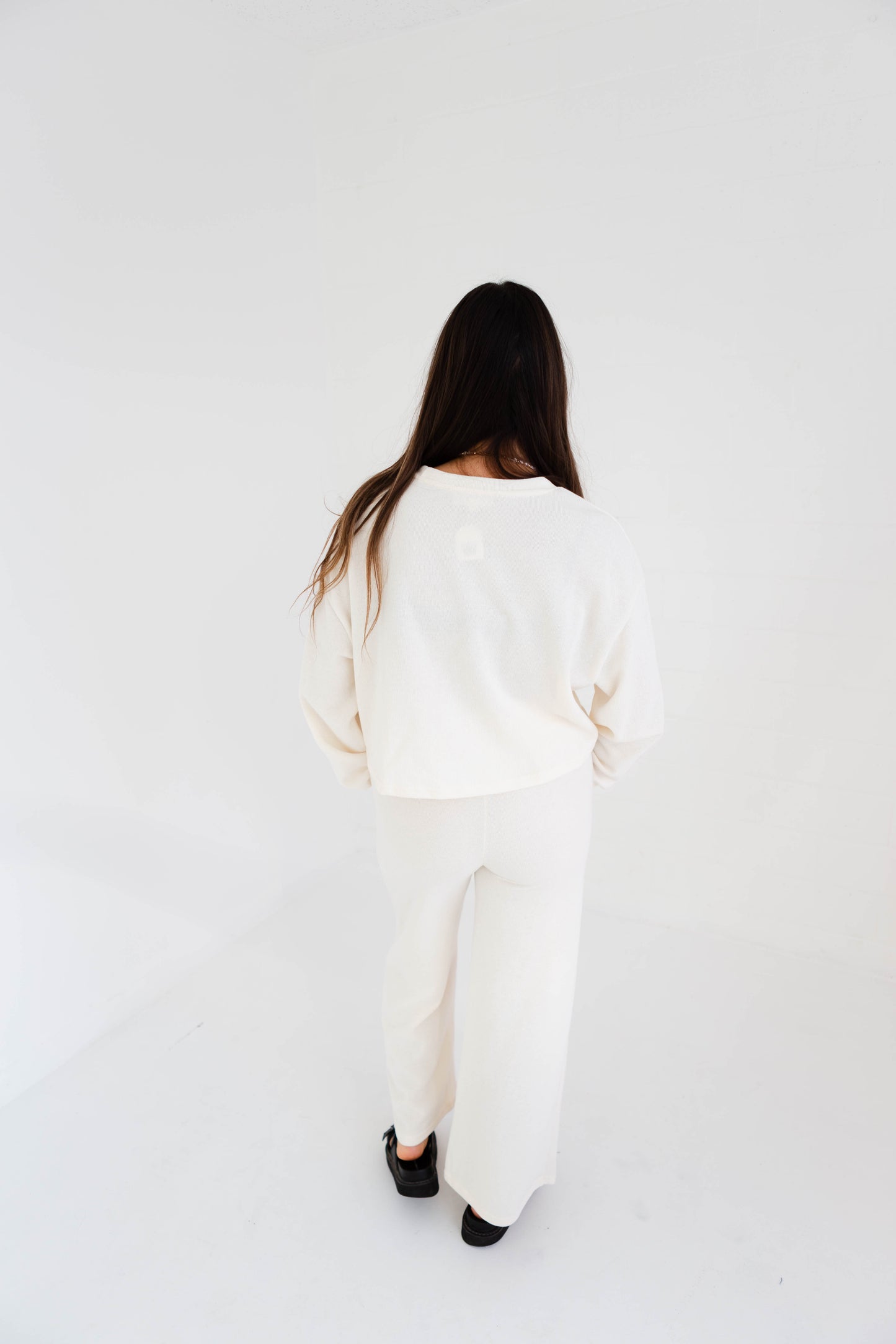 Cream Knit Sweat Top & Wide Leg Pants Set