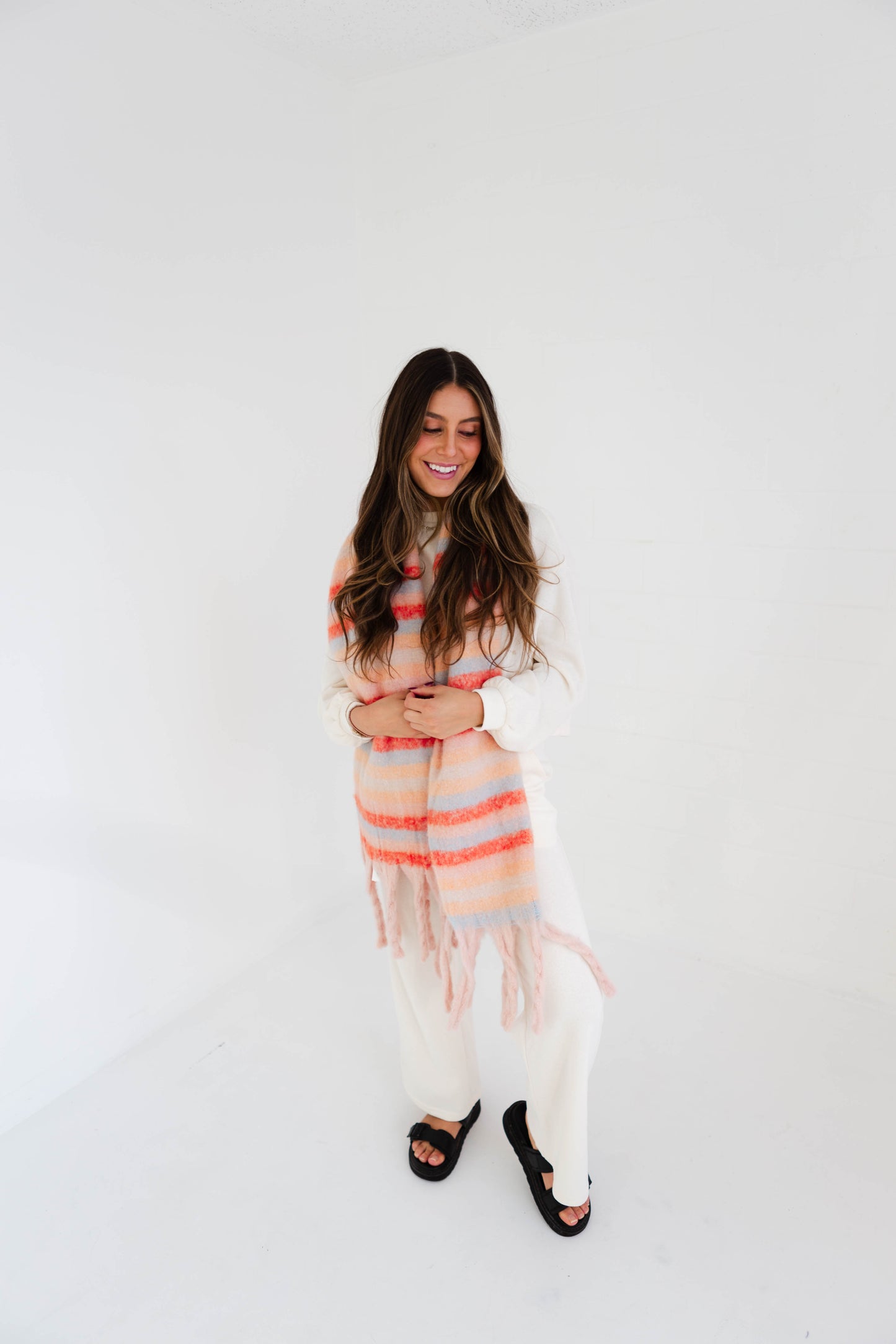 Cream Knit Sweat Top & Wide Leg Pants Set