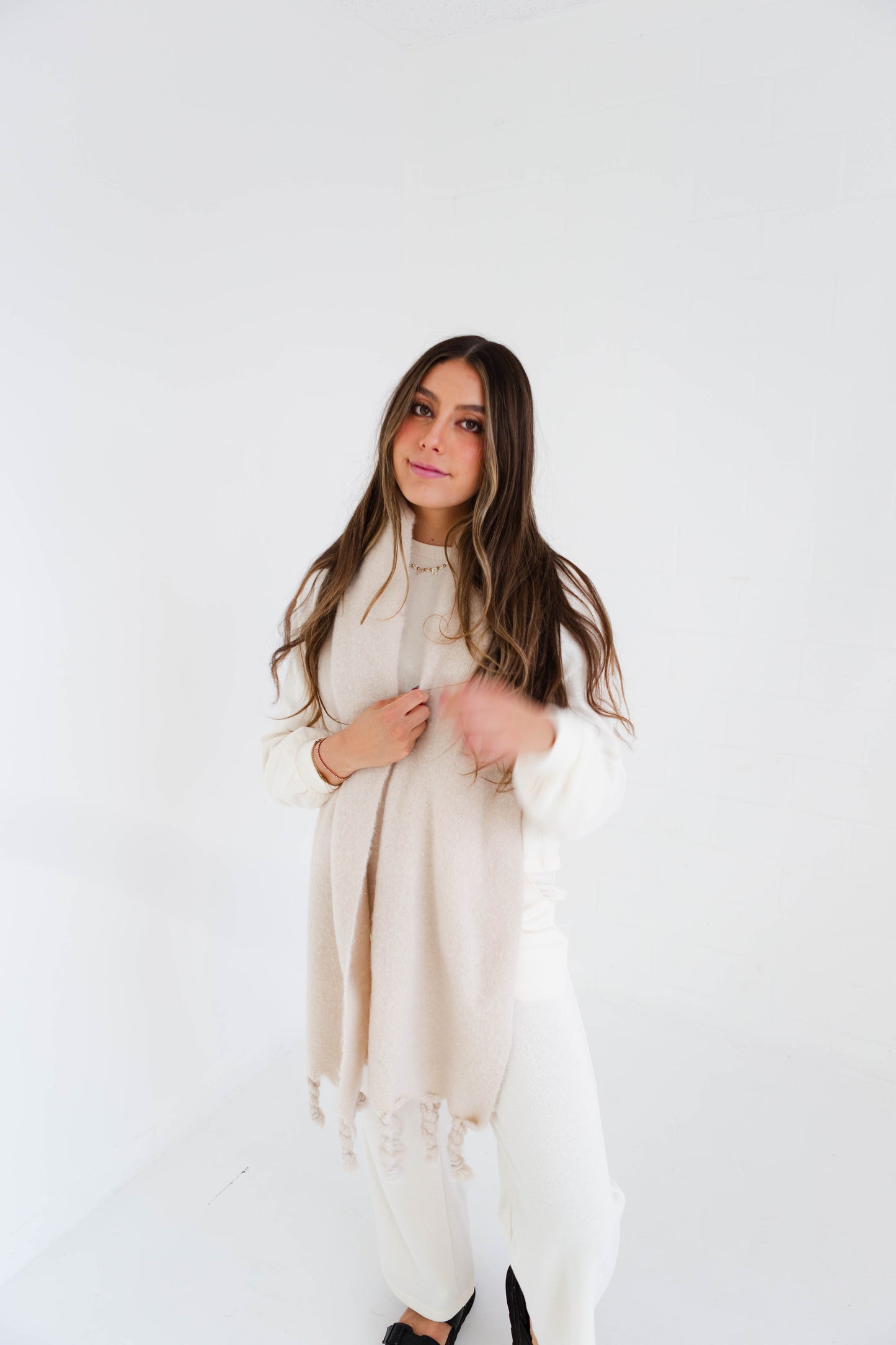 Cream Knit Sweat Top & Wide Leg Pants Set