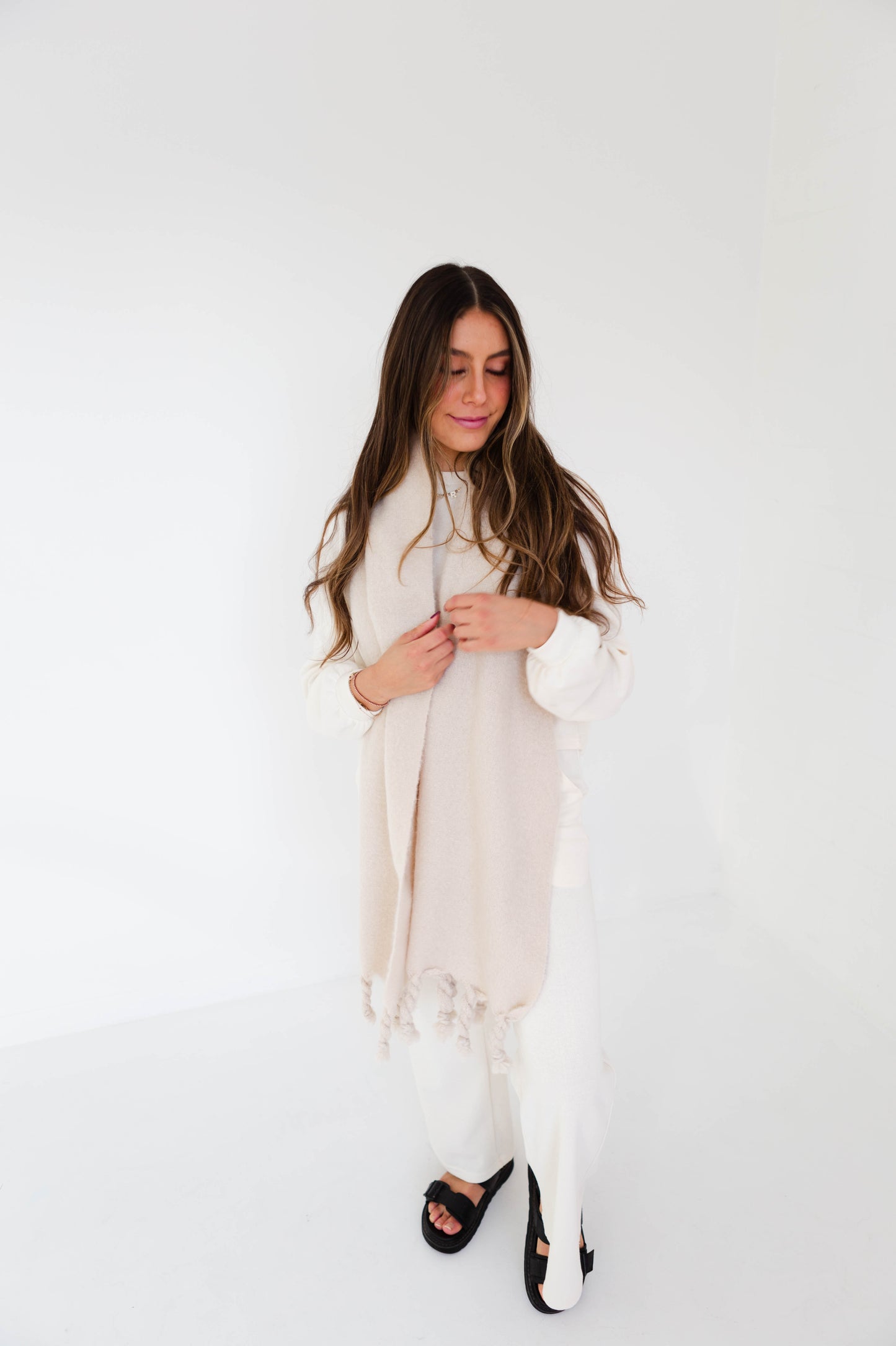 Cream Knit Sweat Top & Wide Leg Pants Set