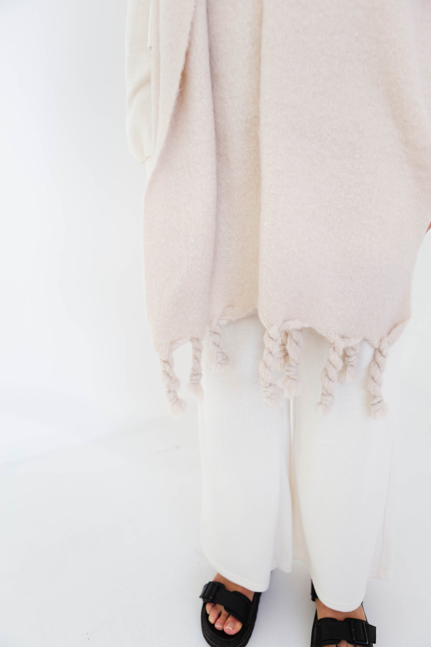 Cream Knit Sweat Top & Wide Leg Pants Set