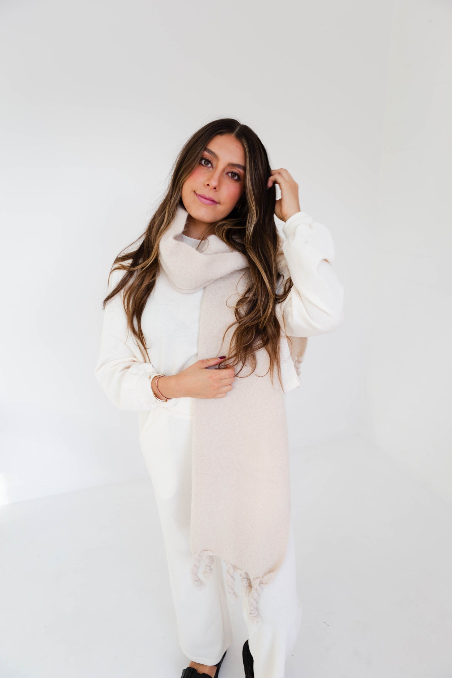 Cream Knit Sweat Top & Wide Leg Pants Set