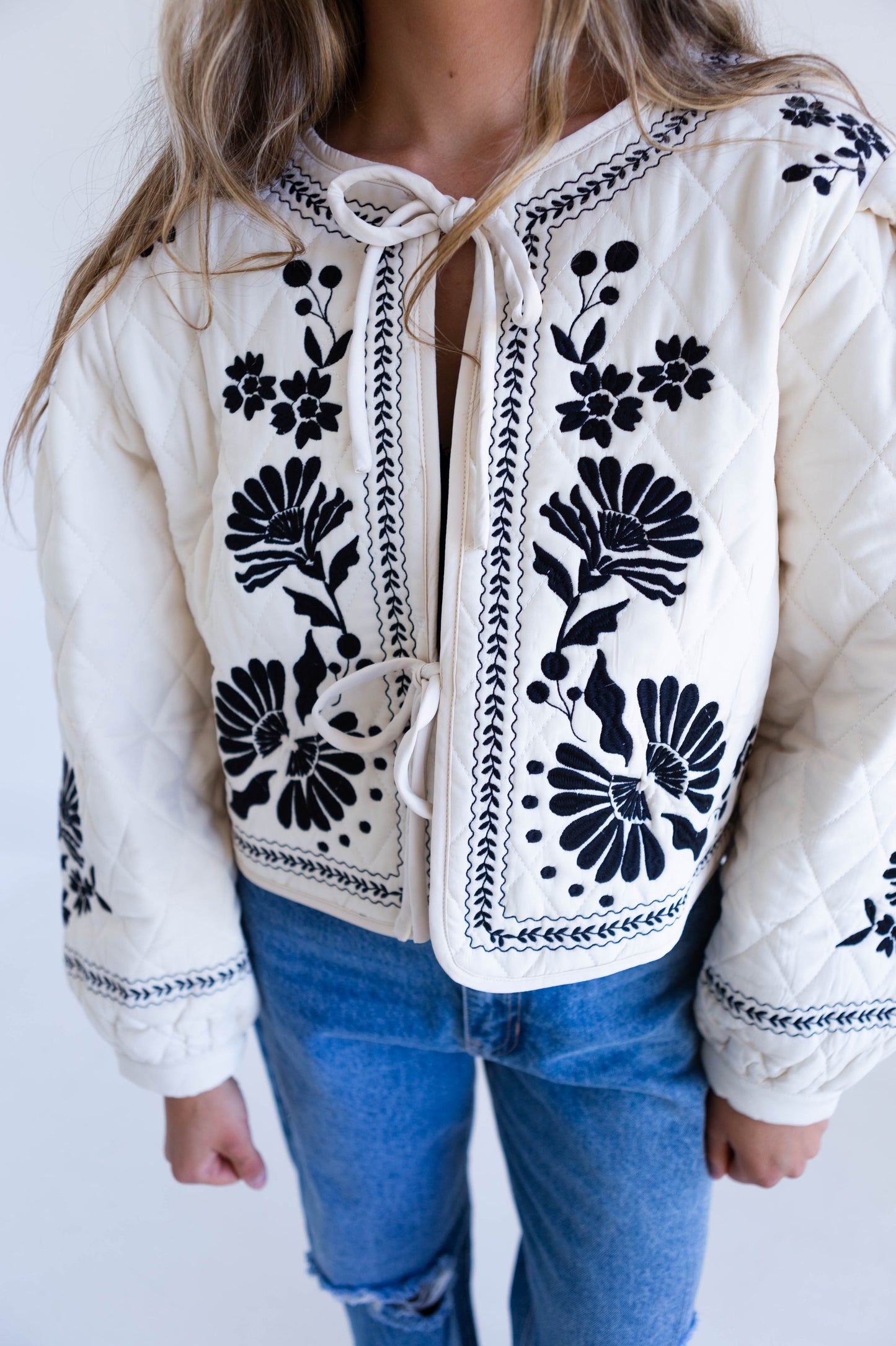 Light Taupe Embroidered Quilted Jacket