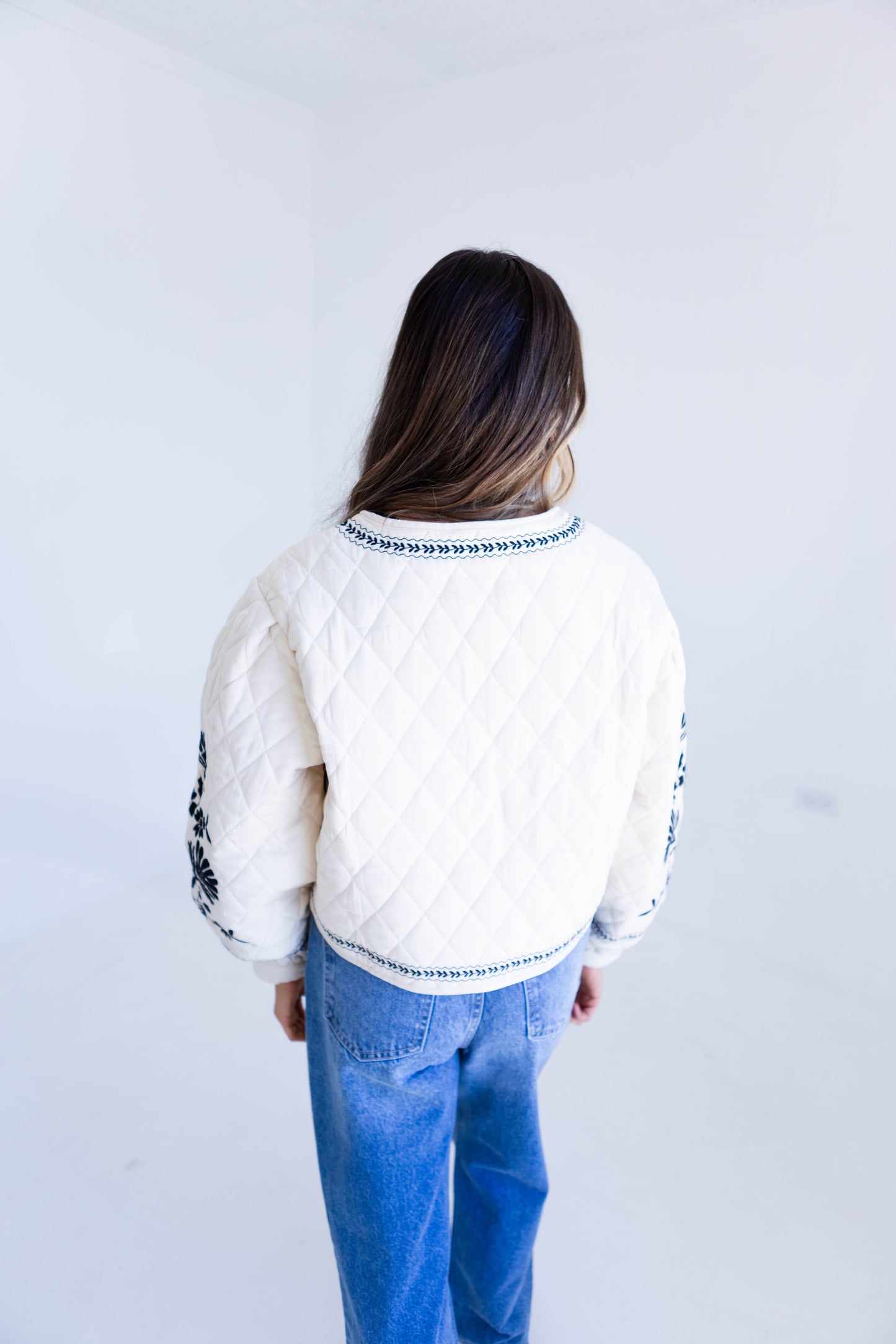 Light Taupe Embroidered Quilted Jacket