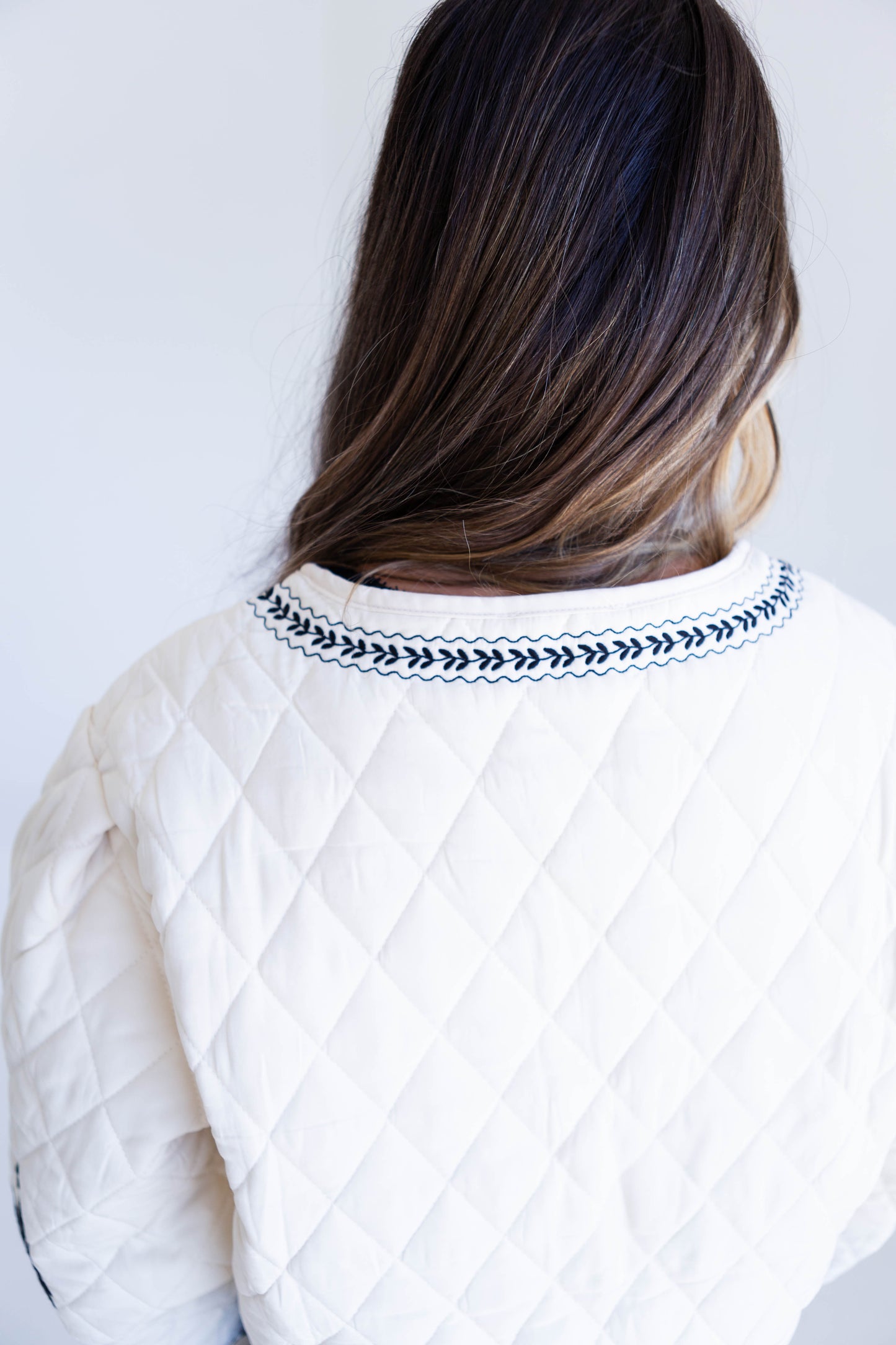Light Taupe Embroidered Quilted Jacket