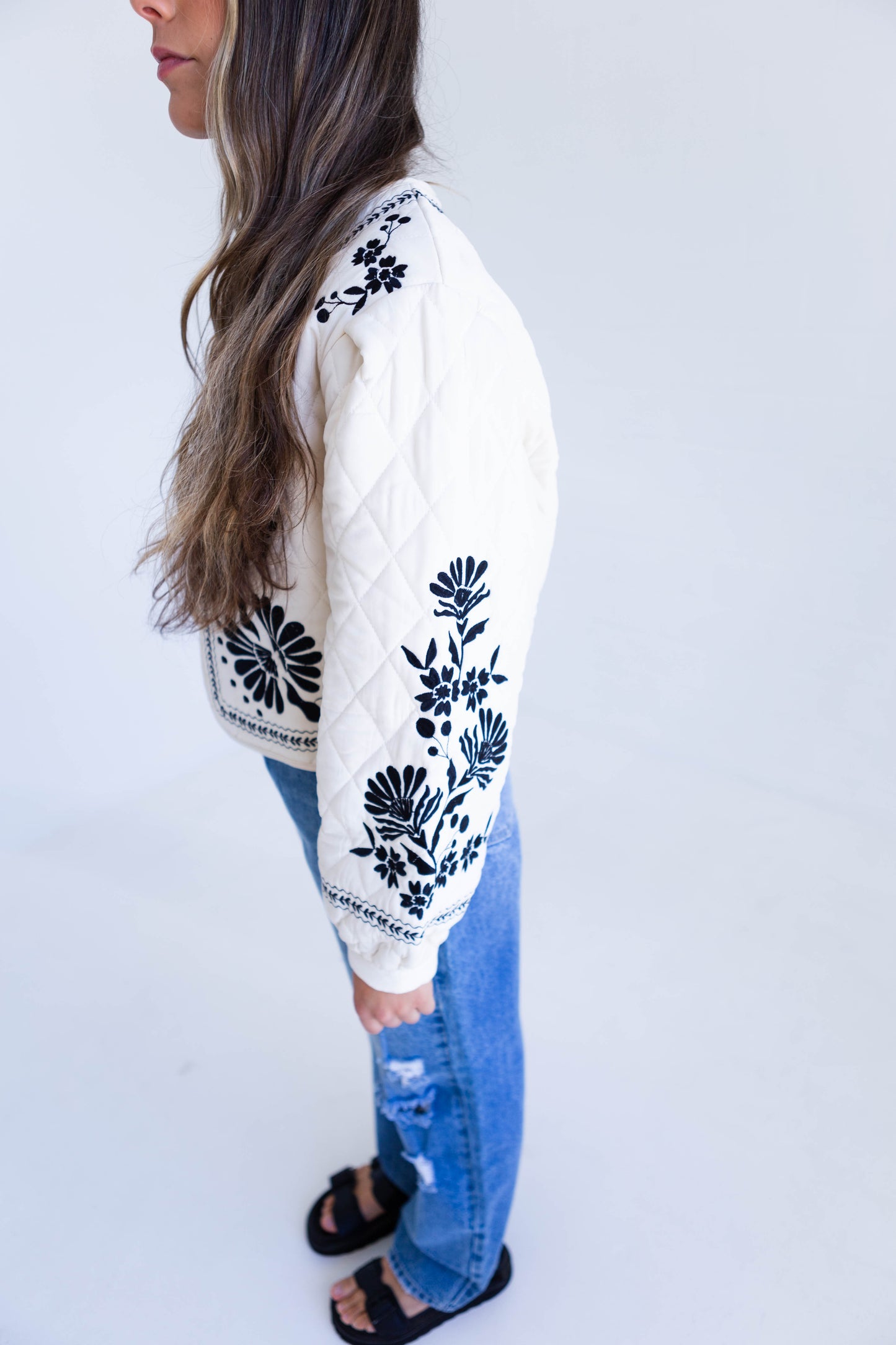 Light Taupe Embroidered Quilted Jacket