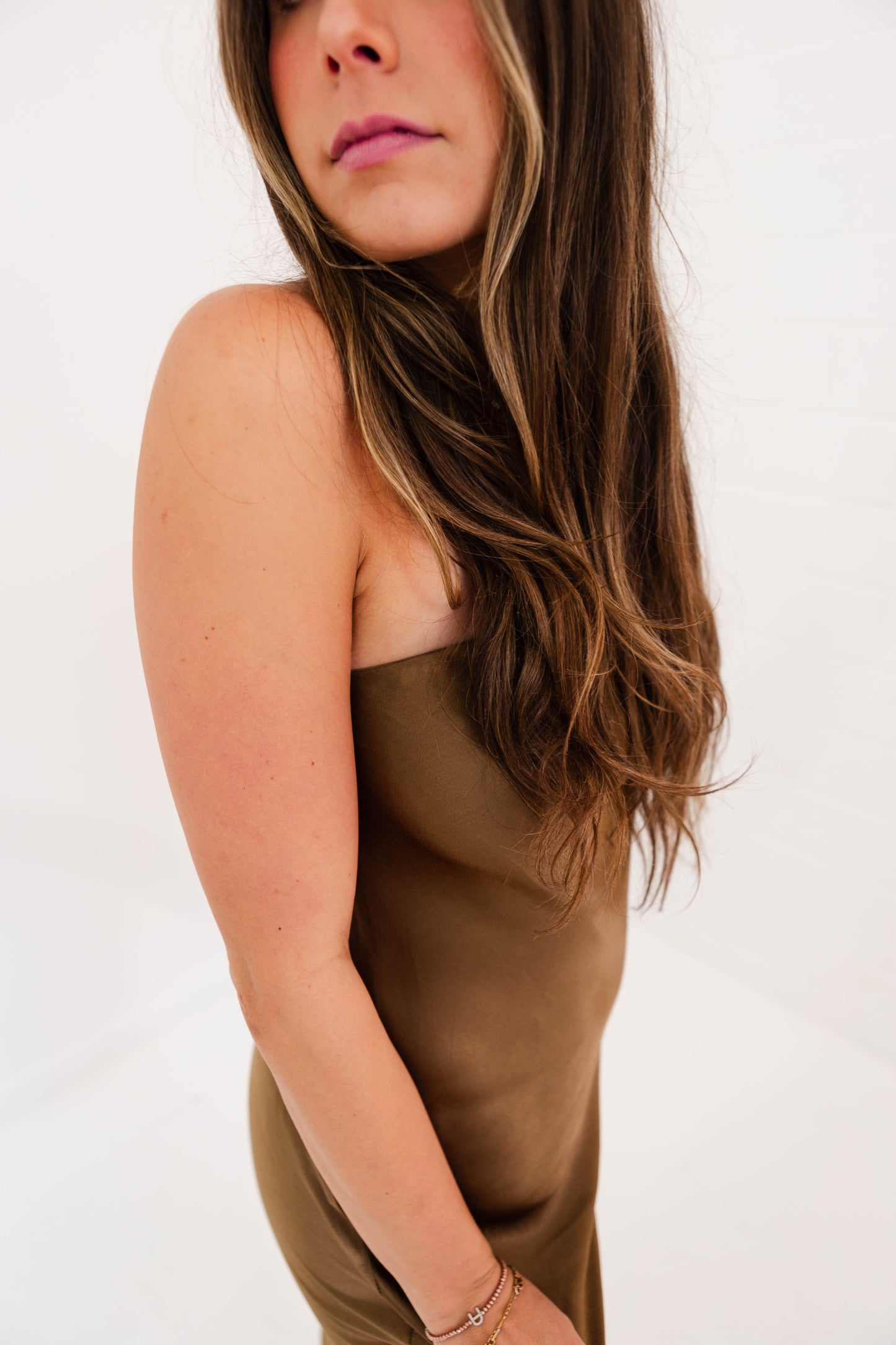 Bronze Tube Top Satin Dress
