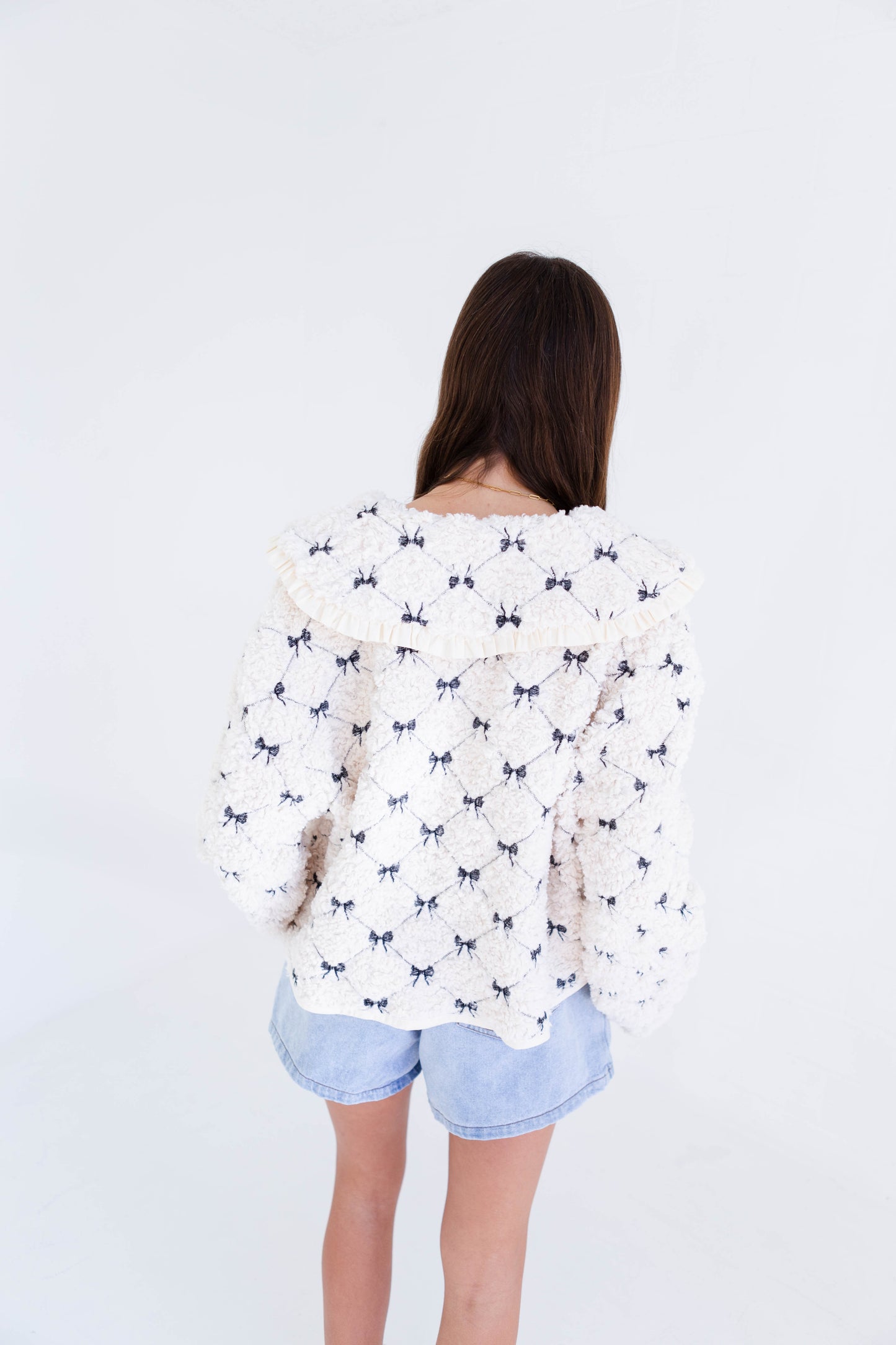 Cream Bow Embroidered Quilted Jacket