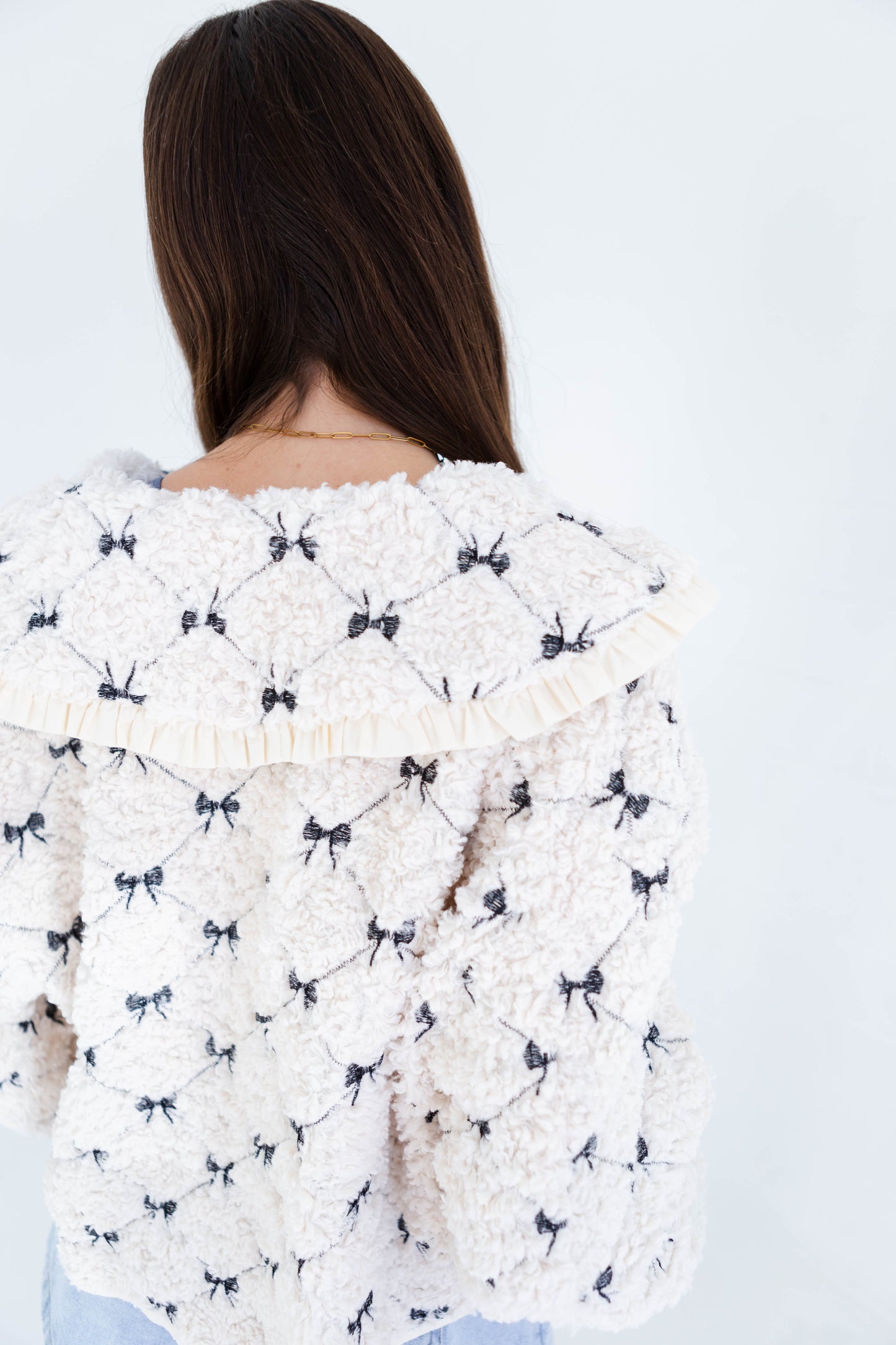 Cream Bow Embroidered Quilted Jacket