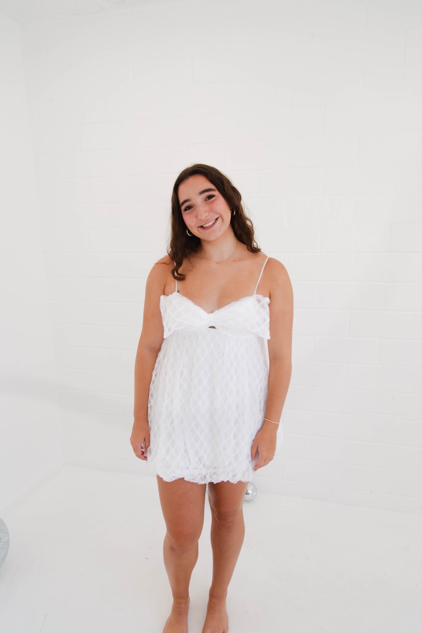 White Bow Mini Dress