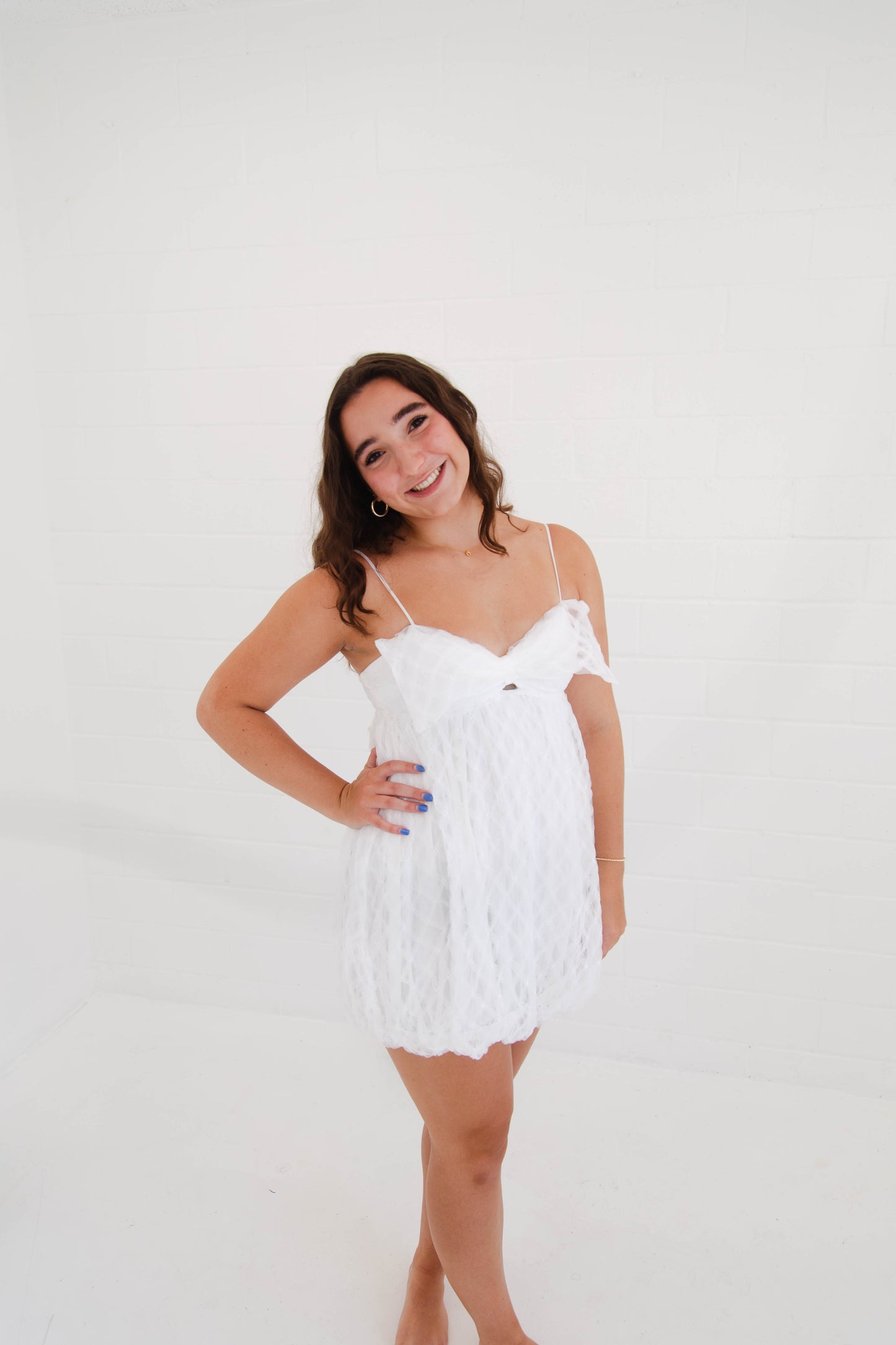 White Bow Mini Dress