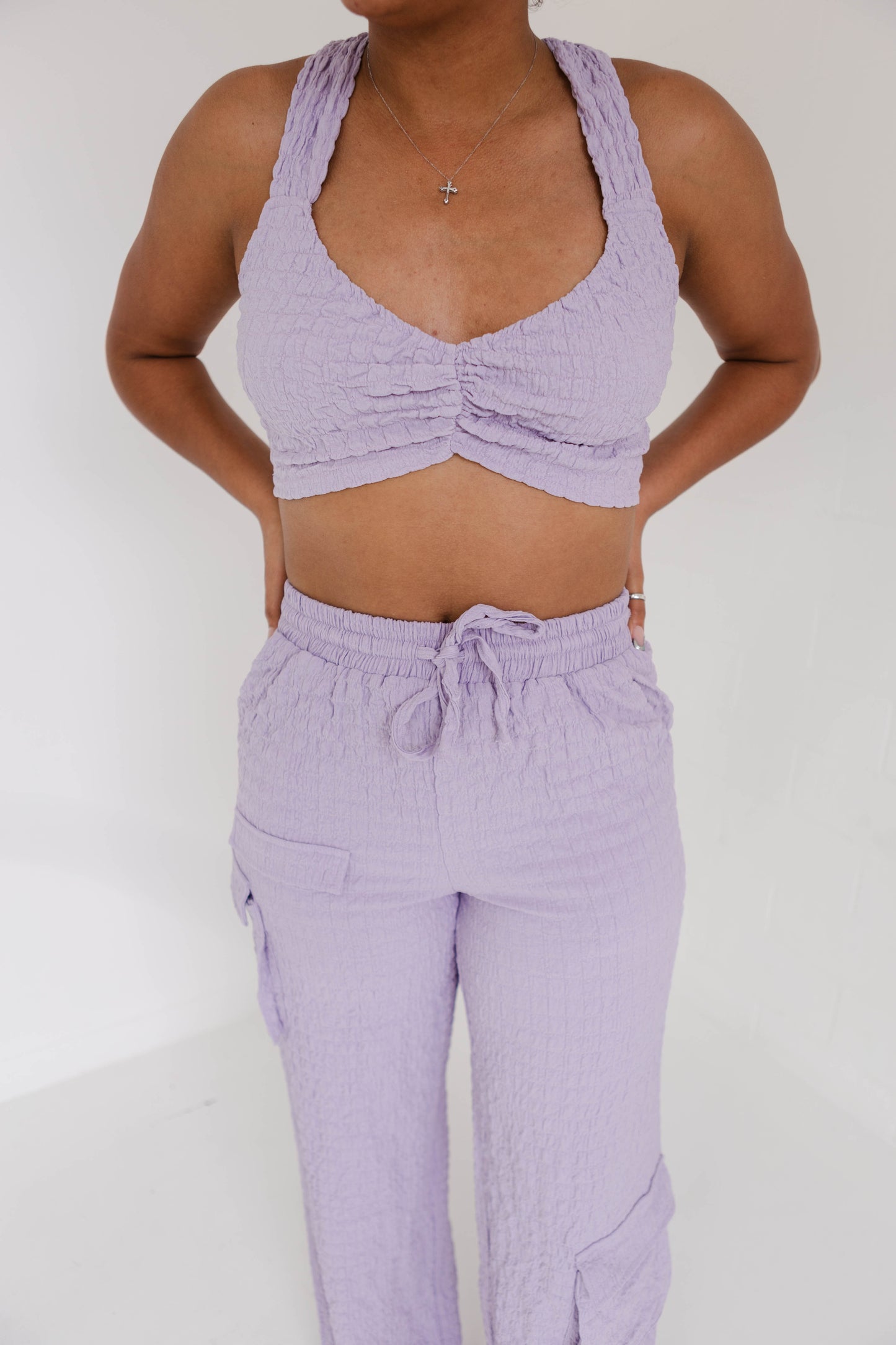 Lavender Crinkle Knit Cargo Pants + Top Set