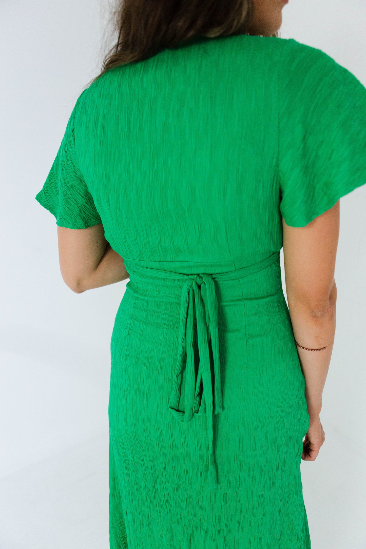 Kelly Green V Neck Flutter Sleeve Dress