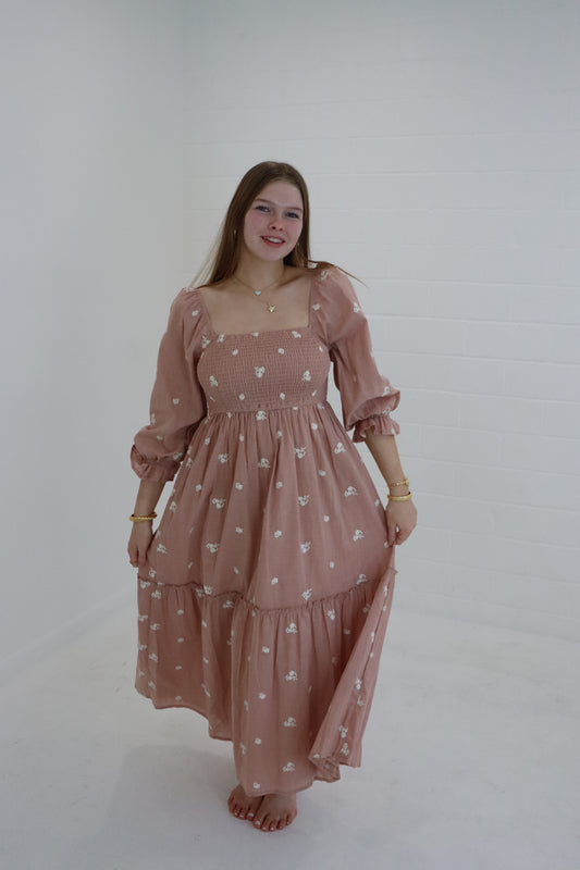 Blush Embroidery Midi Dress
