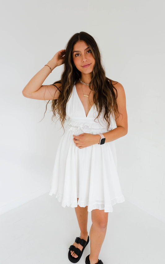 White Ruffled Detailed Camisole Dress