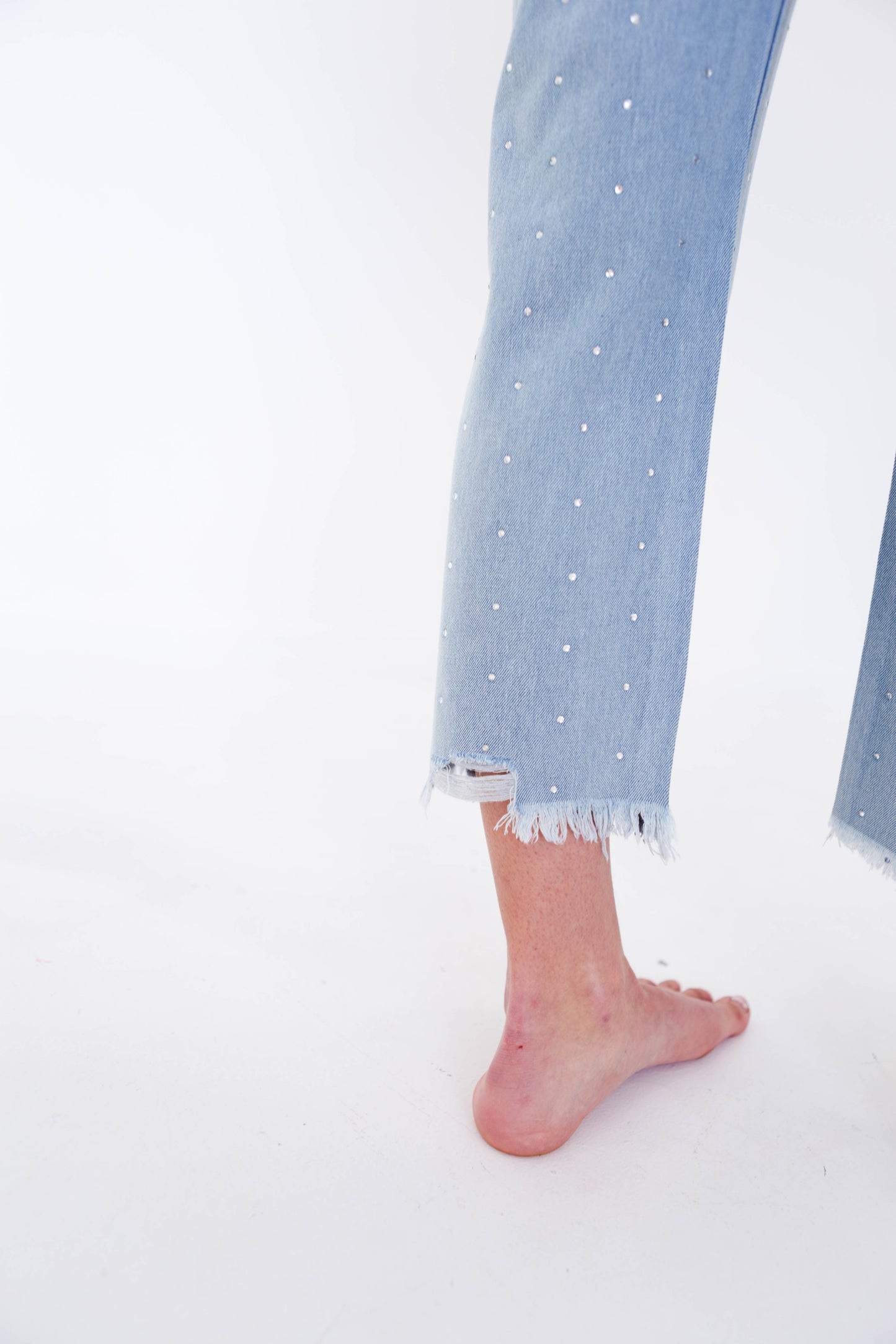 Rhinestone Denim High Rise Straight Leg Jeans