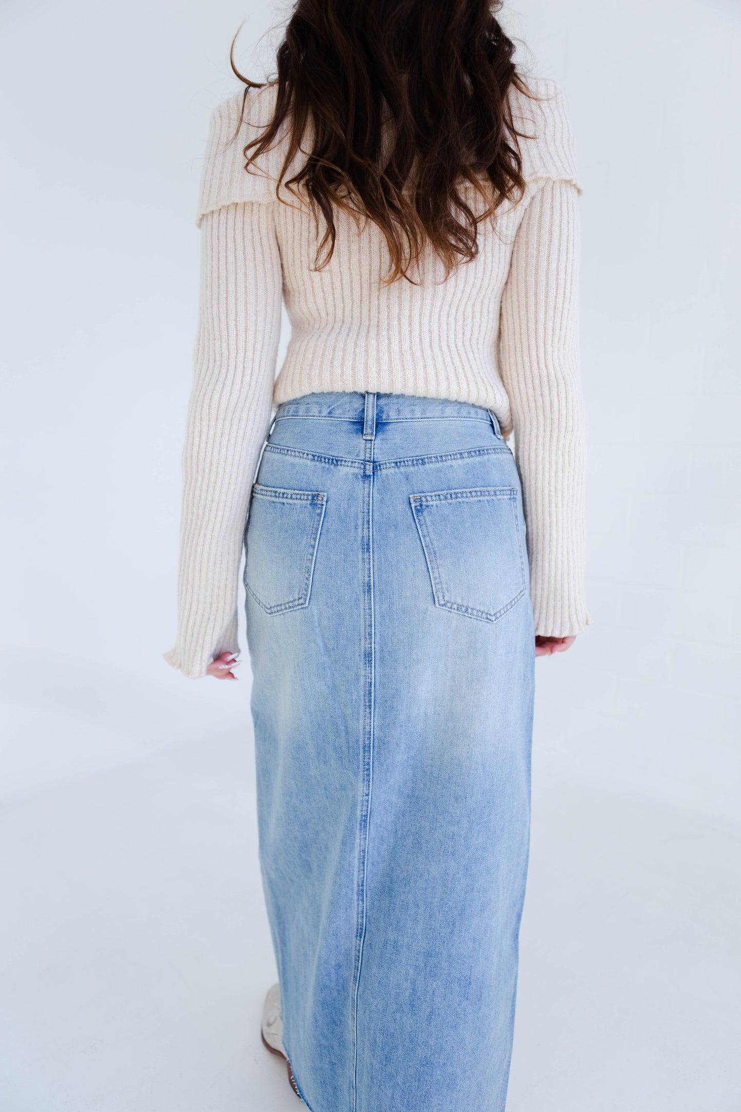 Light Denim Midi Skirt with Slit
