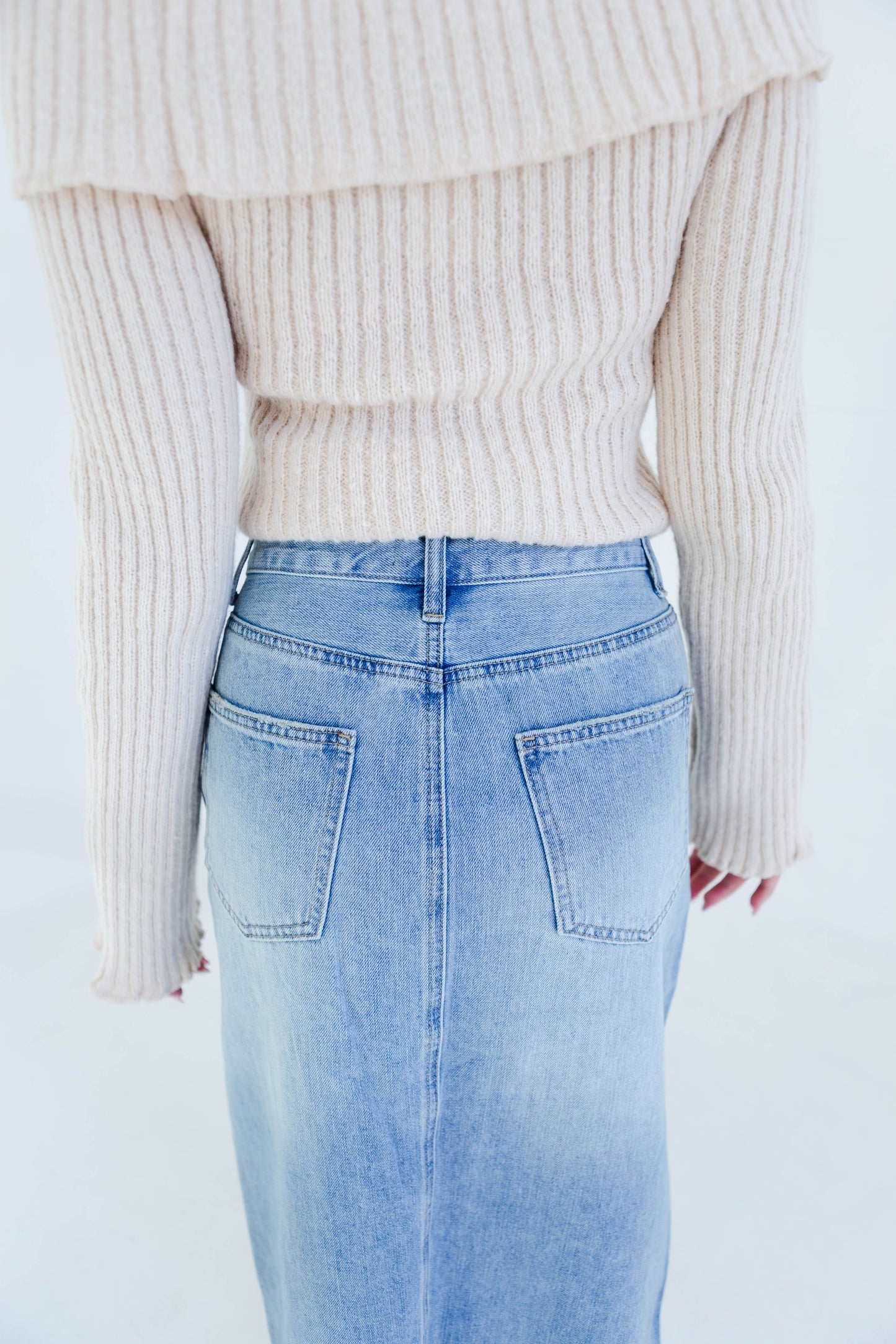 Light Denim Midi Skirt with Slit