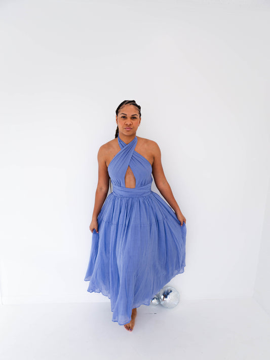 Periwinkle Blue Halter Midi Dress