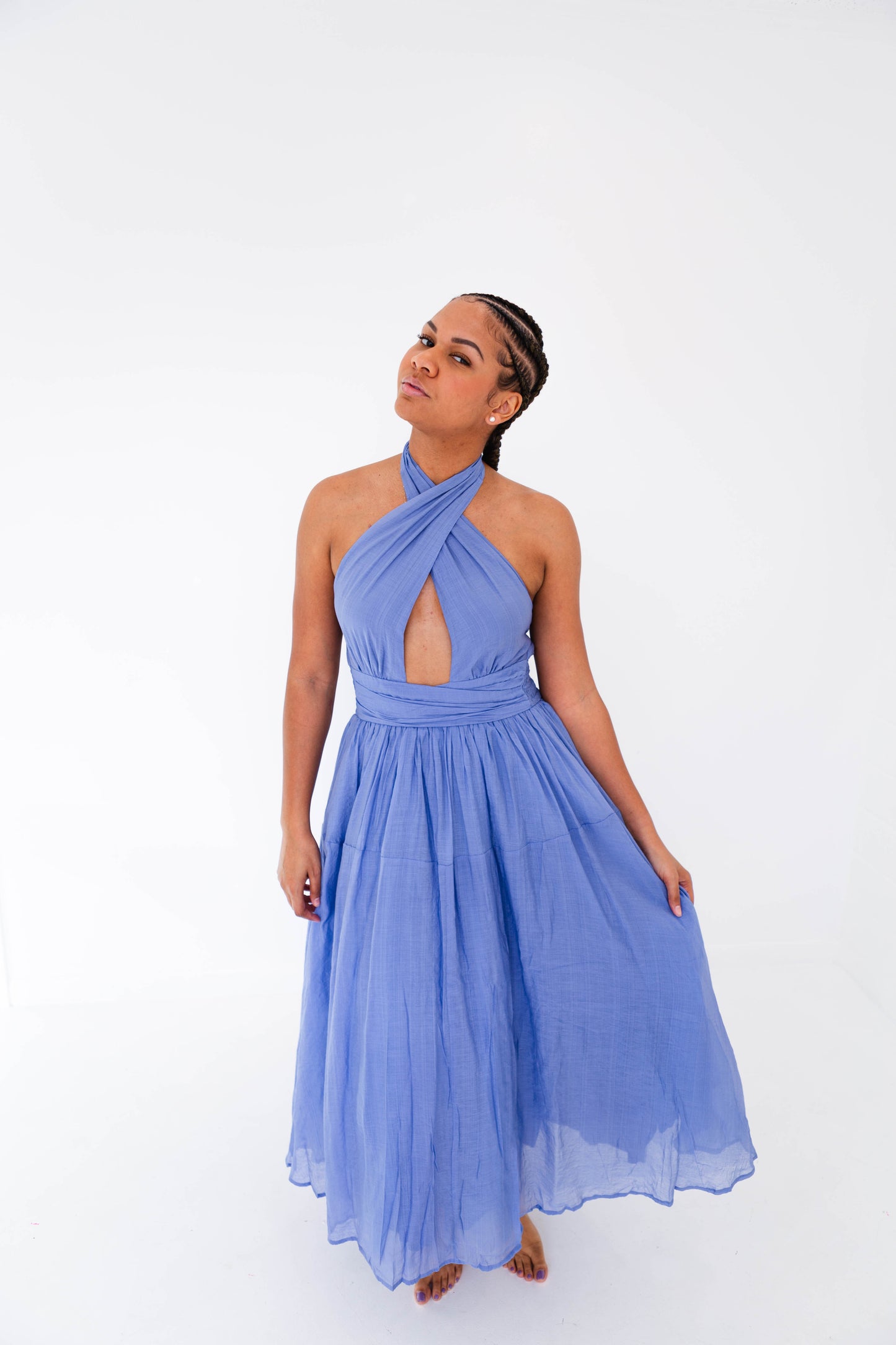 Periwinkle Blue Halter Midi Dress