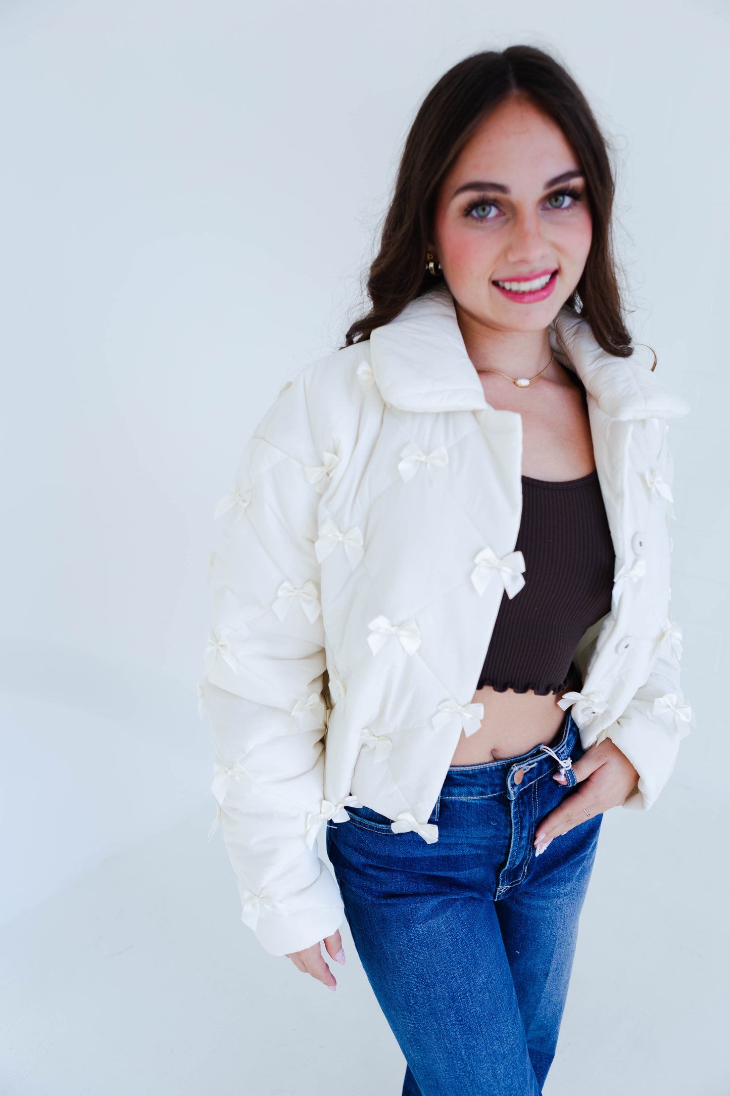 Cream Quilted Bow Detail Jacket
