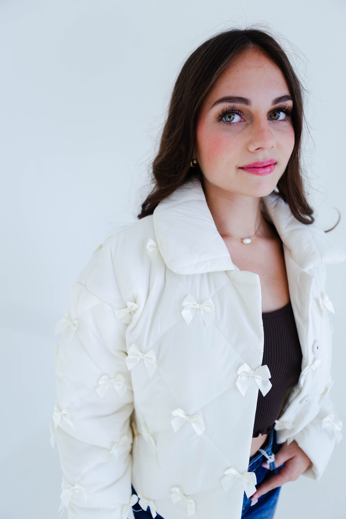 Cream Quilted Bow Detail Jacket