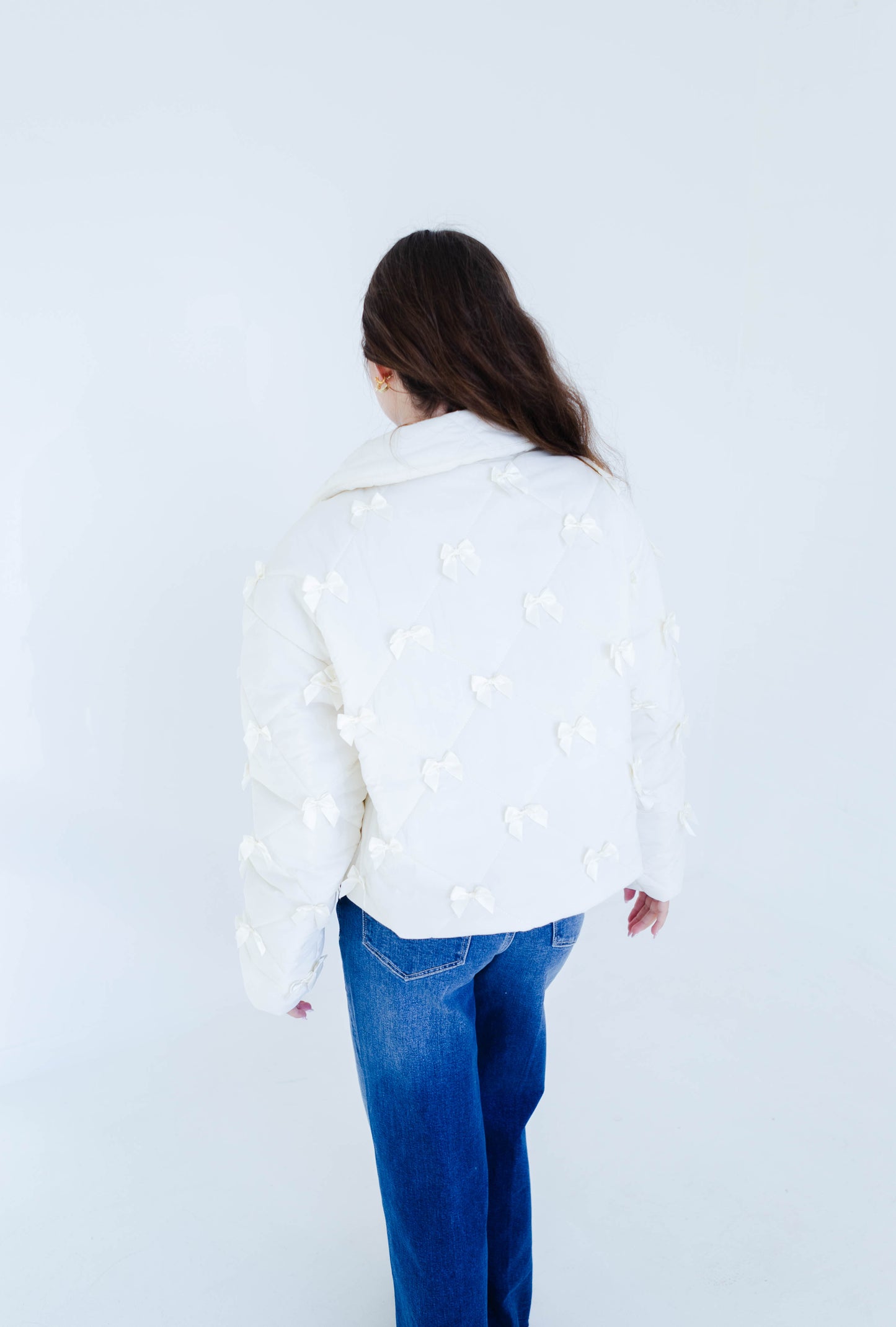 Cream Quilted Bow Detail Jacket