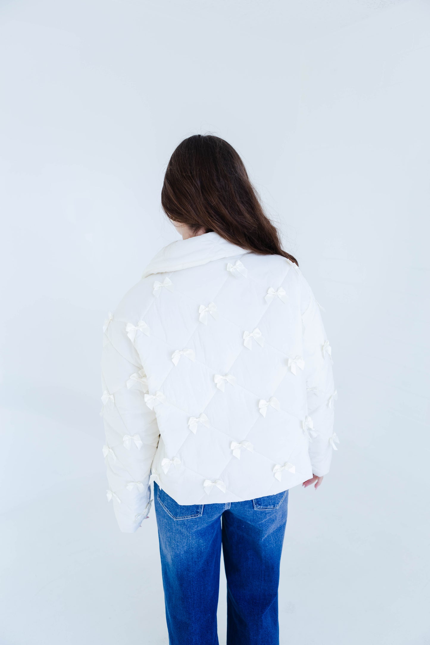 Cream Quilted Bow Detail Jacket