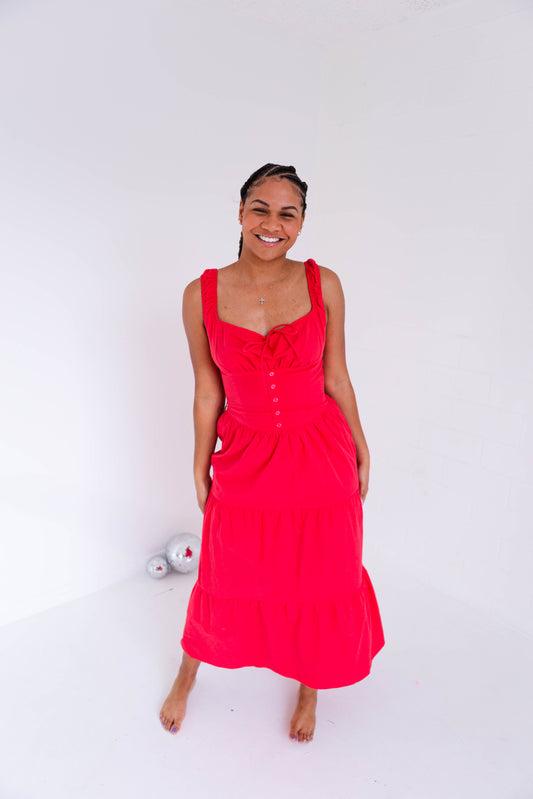 Cherry Red Tiered Dress