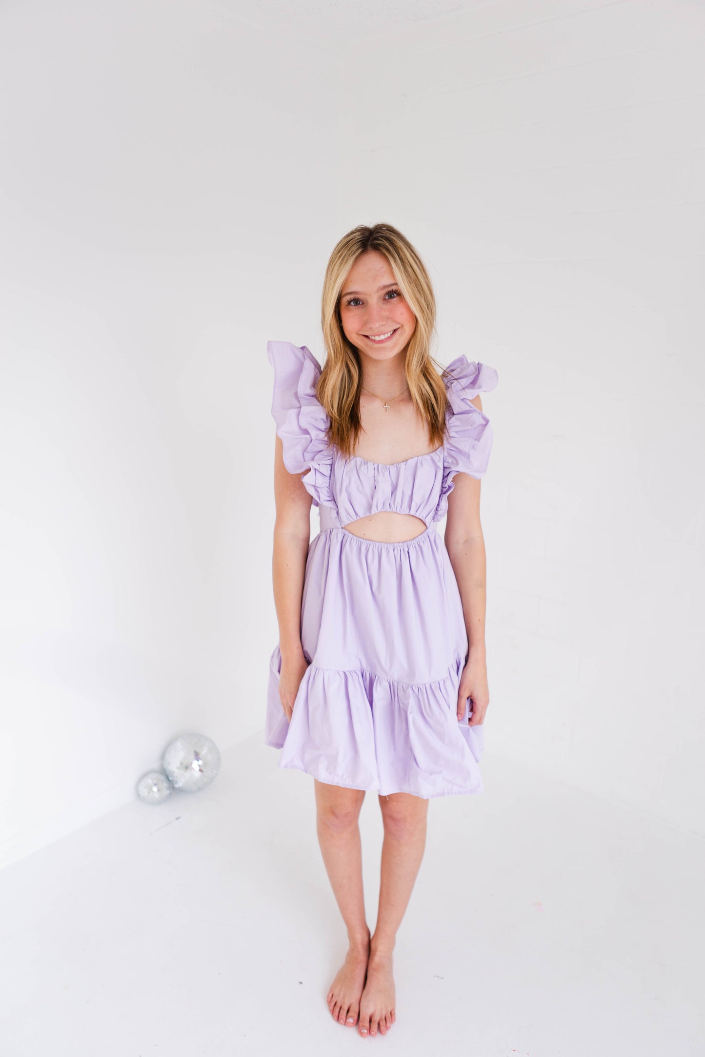 Medium: Light Lavender Front Cut Out Mini Dress